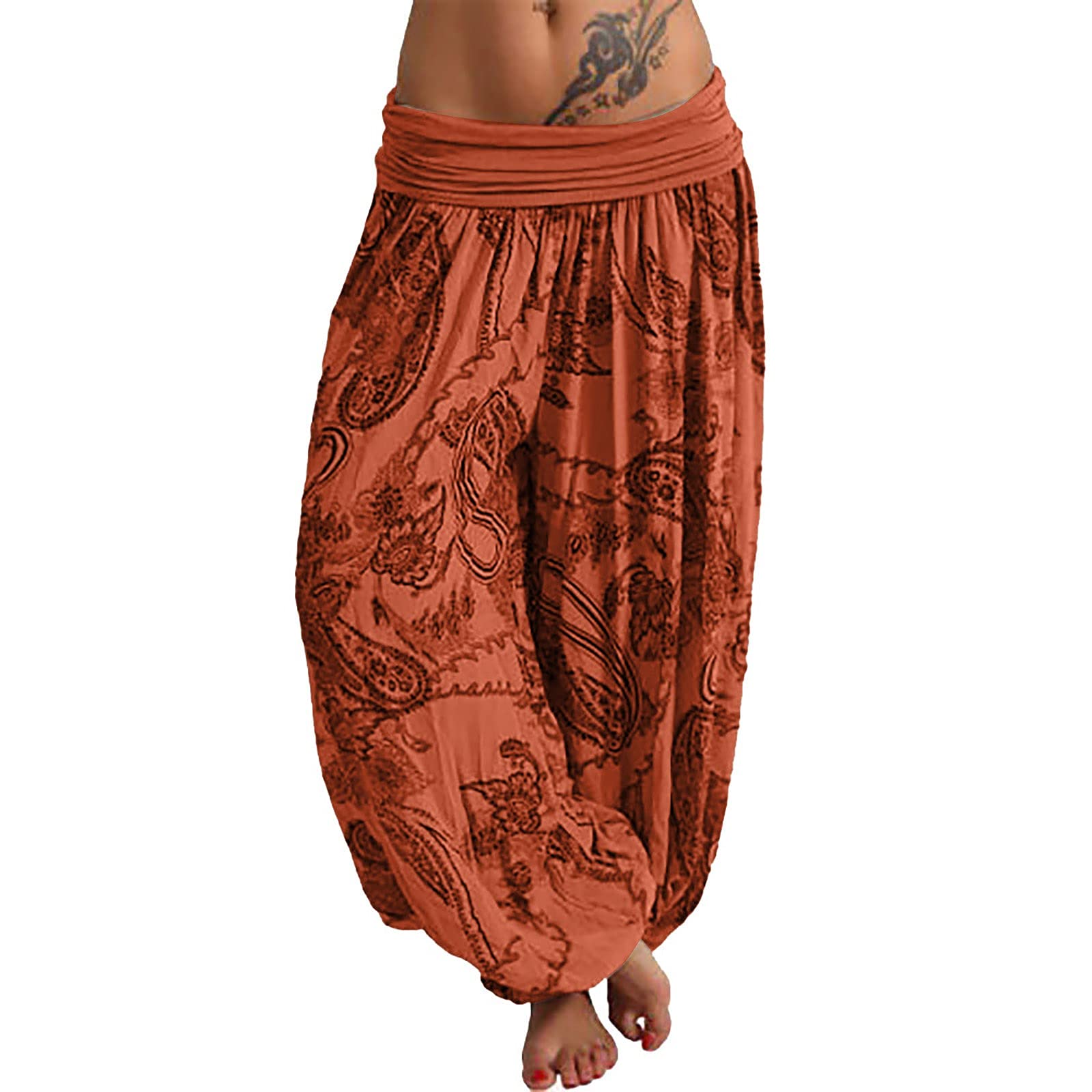 SERYU Women's Casual Loose Harem Boho Yoga Pants - Smocked Waist Sweatpants with Pockets for Yoga, Lounge & Travel Comfort