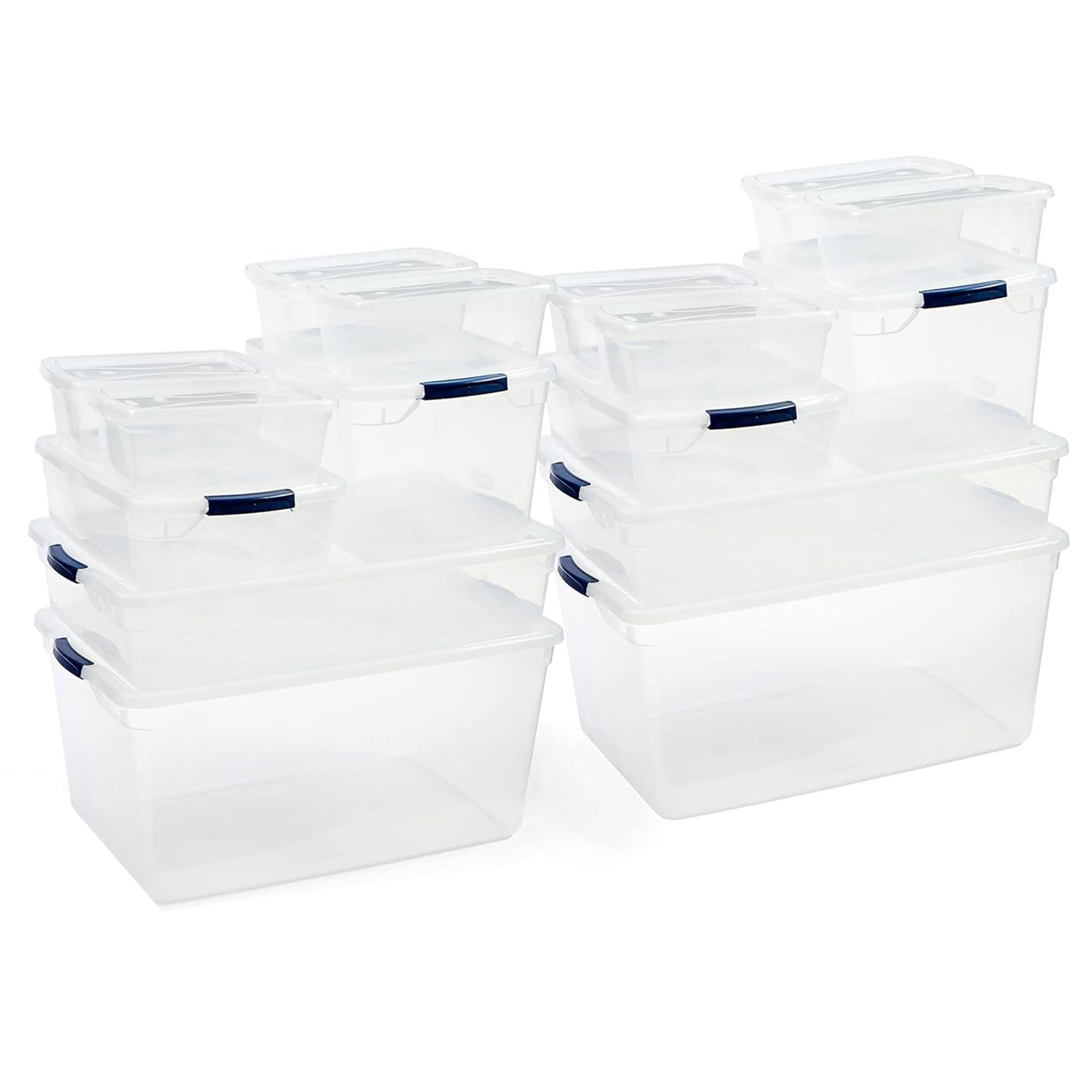 Rubbermaid Cleverstore Clear 16-Pack Stackable Plastic Storage Bins with Latching Lids - BPA-Free, Made in USA - Perfect for Dorm Room Organization, Closet Storage & Home Decluttering