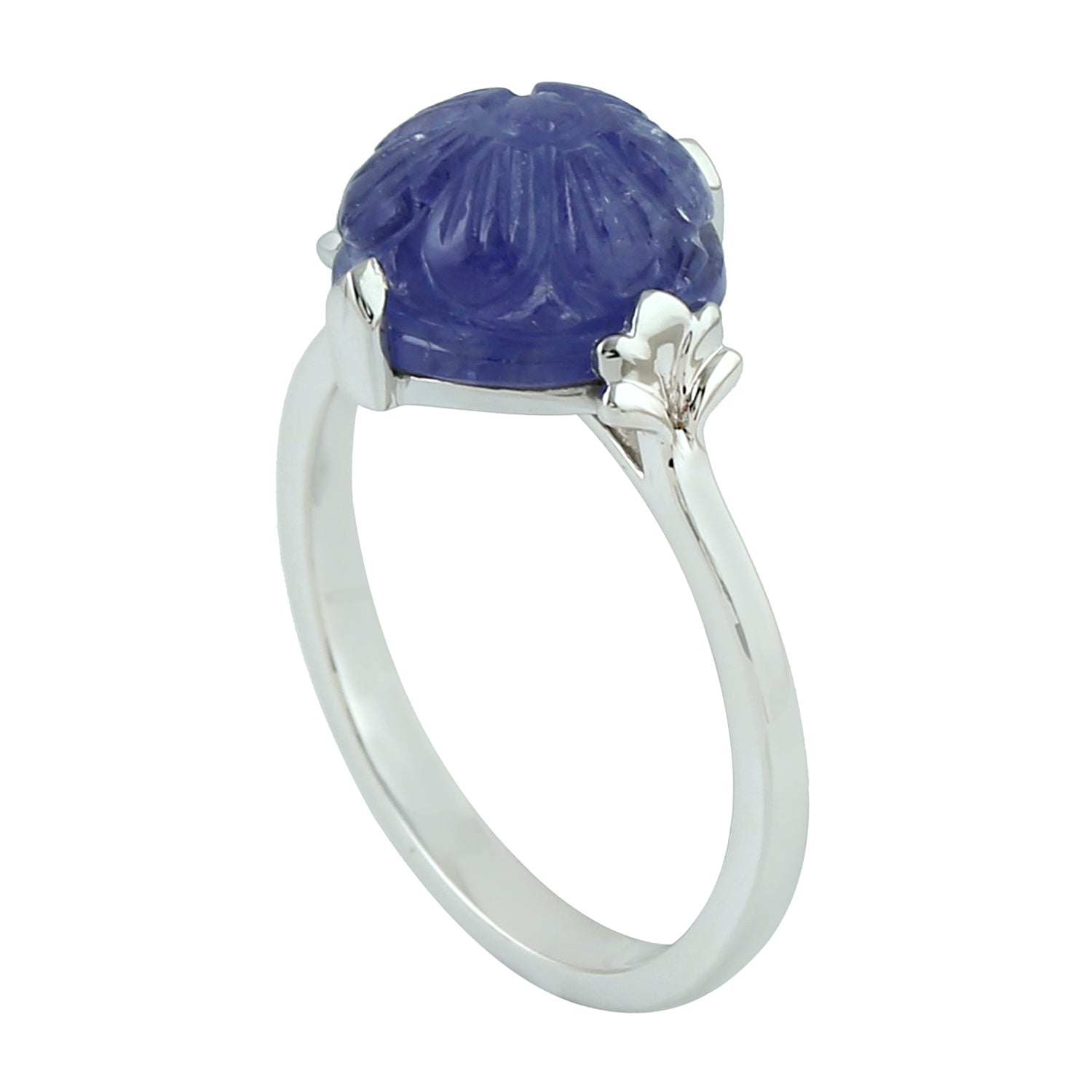 18K White Gold Carved Tanzanite Designer Ring - Elegant Jewelry Gift for Women, Anniversary, Engagement & Special Occasions