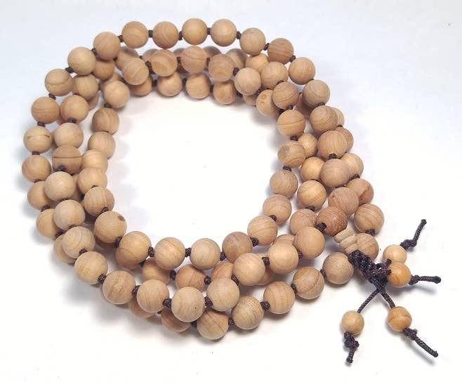 8mm Knotted Cypress Wood 108 Bead Mala Prayer Necklace - Perfect for Meditation, Yoga & Spiritual Practice