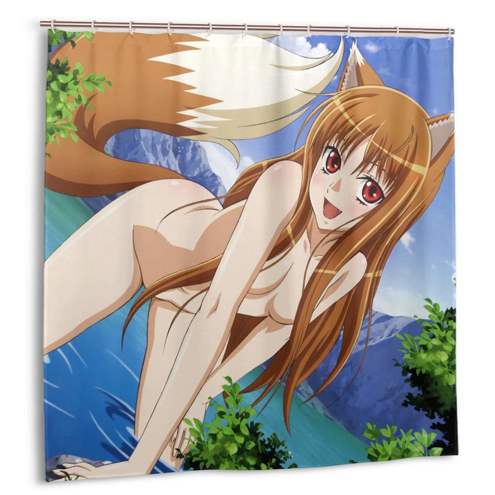 Spice and Wolf Holo Anime Shower Curtain Set - 72x72 Inch Waterproof Fabric Bathroom Decor with Hooks - Perfect for Anime Fans' Bathroom & Themed Home Decor