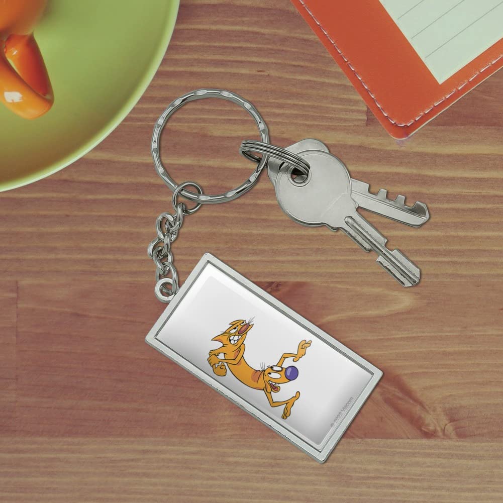 Rectangle CatDog Ready to Fight Keychain - Chrome Plated Metal Pet Keyring for Dogs & Cats - Perfect for Pet Lovers, Keychains Collection, and Everyday Use