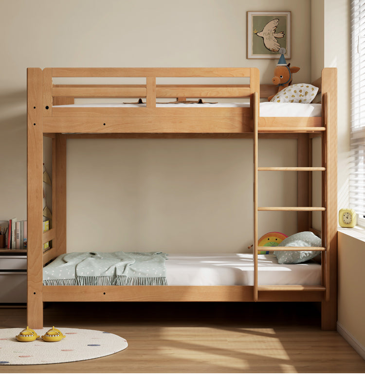 Solid Wood Bunk Bed - Beech & Birch Twin/Full Size - Space-Saving Kids & Guest Room Furniture for Small Bedrooms & Vacation Homes