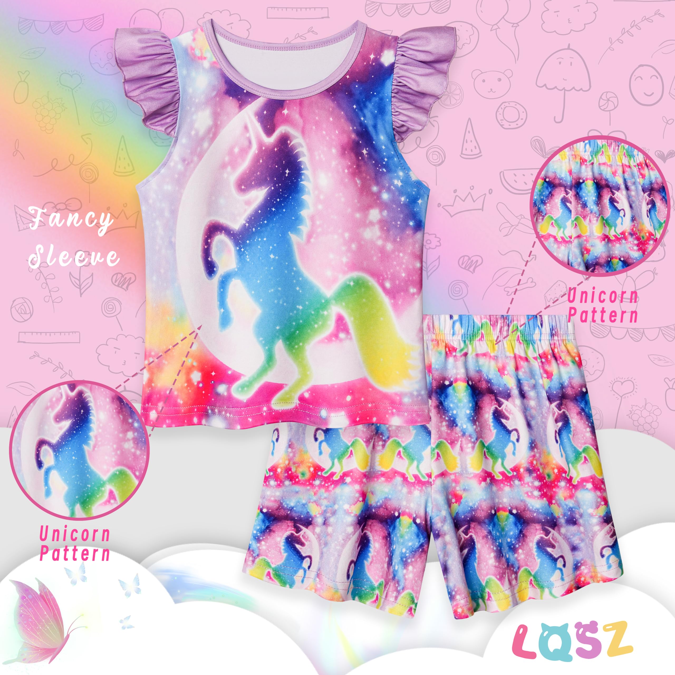 LQSZ Girls Pajamas Set - Cute Toddler Sleepwear for Girls 2-12 Years | Soft Cotton Summer PJs | Perfect Birthday Gift & Nightwear for Kids | Ideal for Bedtime, Sleepovers, and Lounging at Home