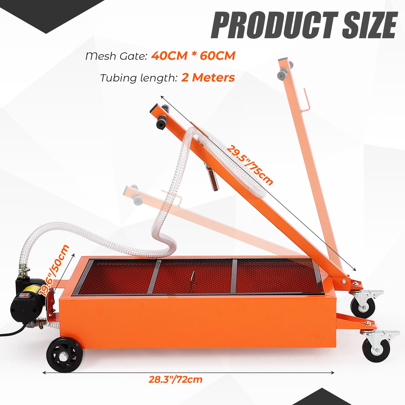 20 Gallon Low Profile Oil Drain Pan with 110V Electric Pump - 8.2 Ft Hose & Folding Handle - Rolling Oil Change Cart for Trucks, RVs, Buses - Perfect for Garage, Auto Shop & Fleet Maintenance