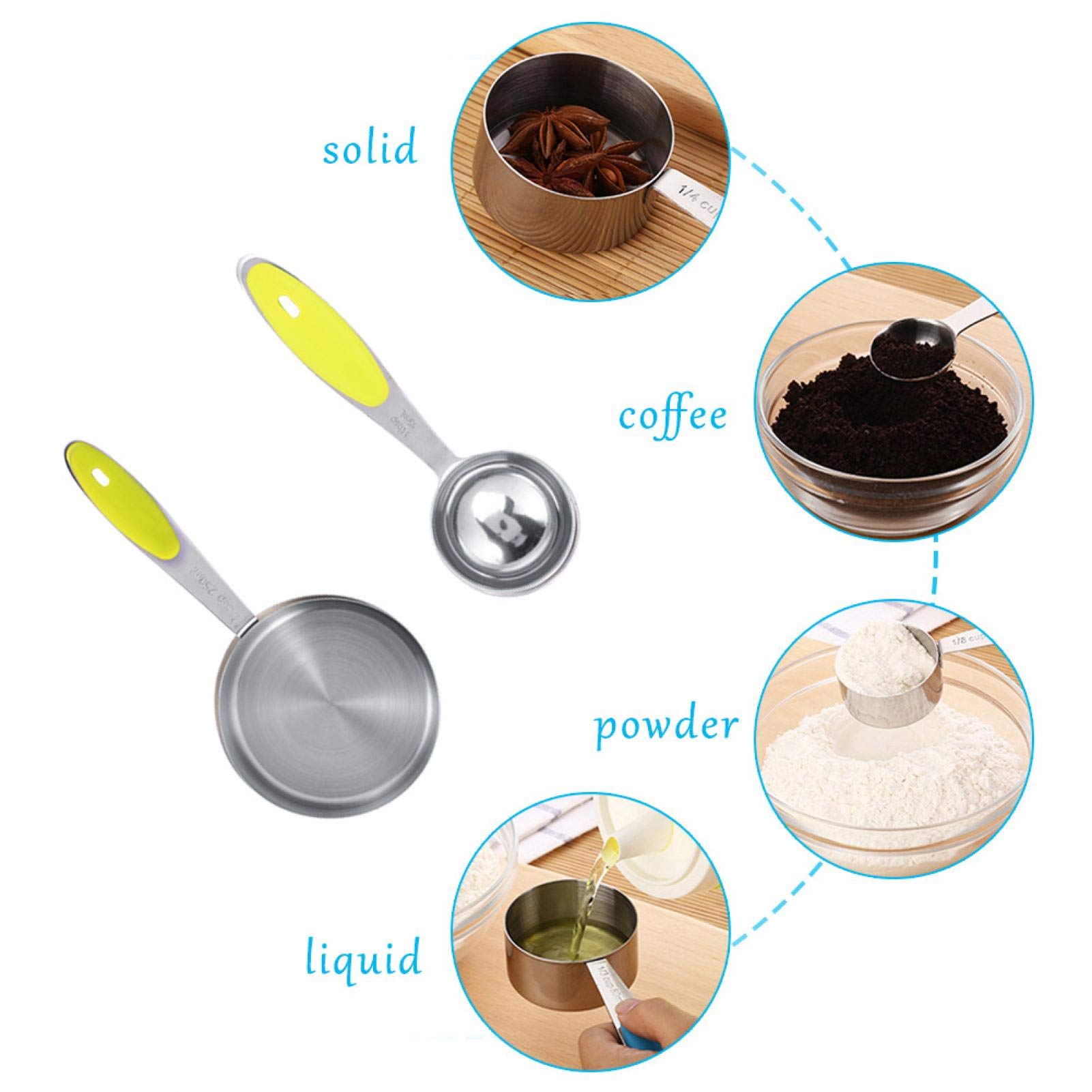 10-Piece Stainless Steel Measuring Cups and Spoons Set with Flat Bases & Measurement Scale - Essential Kitchen Tools for Baking, Cooking & Meal Prep