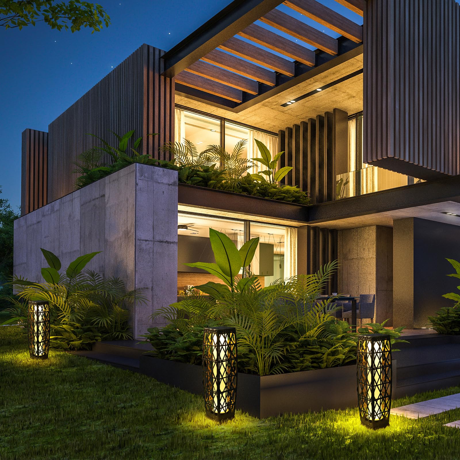 Solar Powered Outdoor Floor Lamps - 2 Pack Waterproof Solar Lanterns with Resin Wicker Design, Weather-Resistant Rattan Deck Lights for Patio, Lawn, Porch, Garden - Perfect for Evening Gatherings & Landscape Lighting