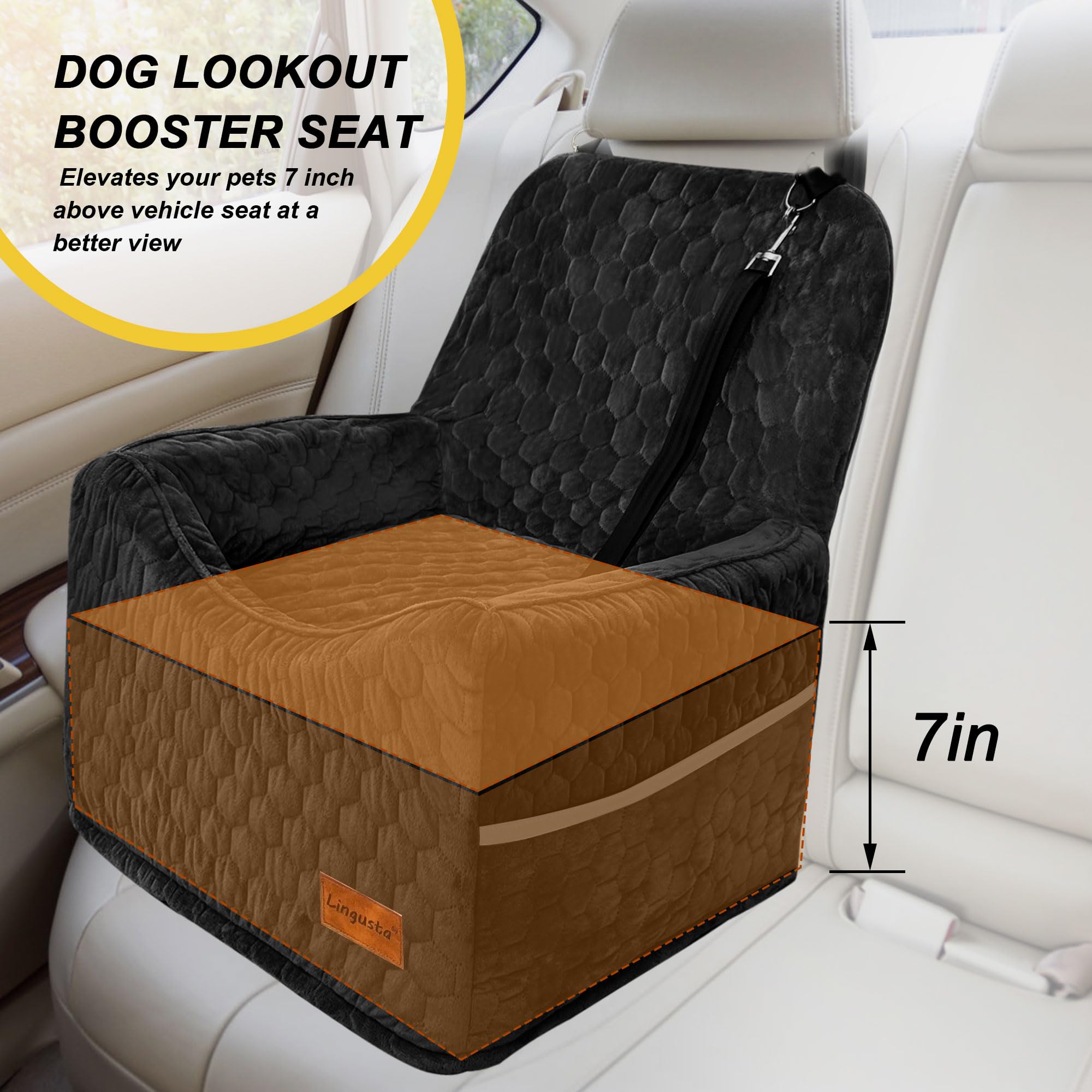 **Washable Dog Car Seat for Small & Medium Dogs Under 35 lbs - Portable Pet Booster Seat with Storage Pockets, Travel Bed & Safety Harness - Perfect for Road Trips, Vet Visits & Daily Commutes (Black)**