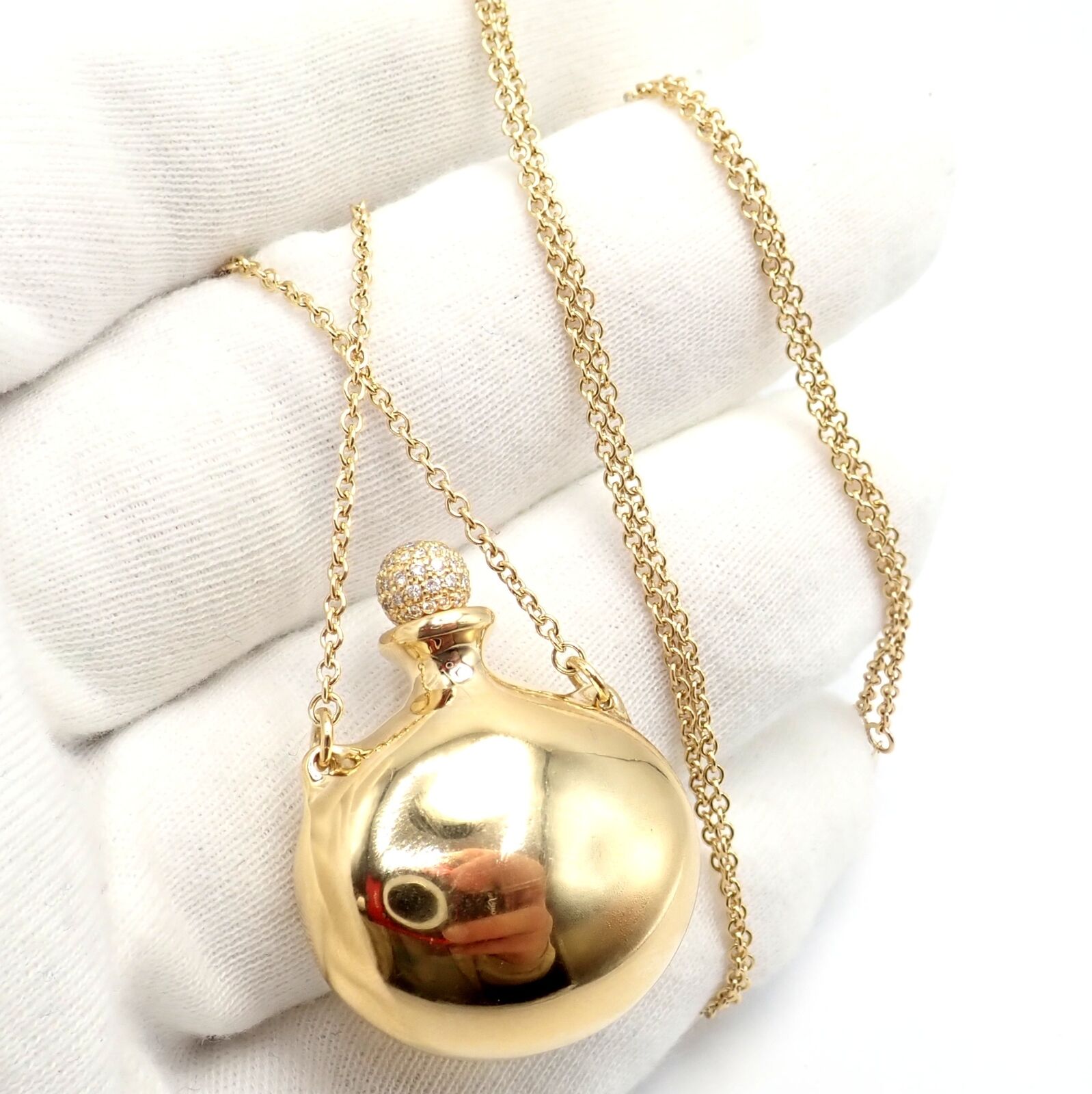 Tiffany & Co Peretti 18k Yellow Gold Diamond Bottle Pendant Necklace - Extra Large Luxury Jewelry for Women, Perfect Gift for Anniversary & Special Occasions