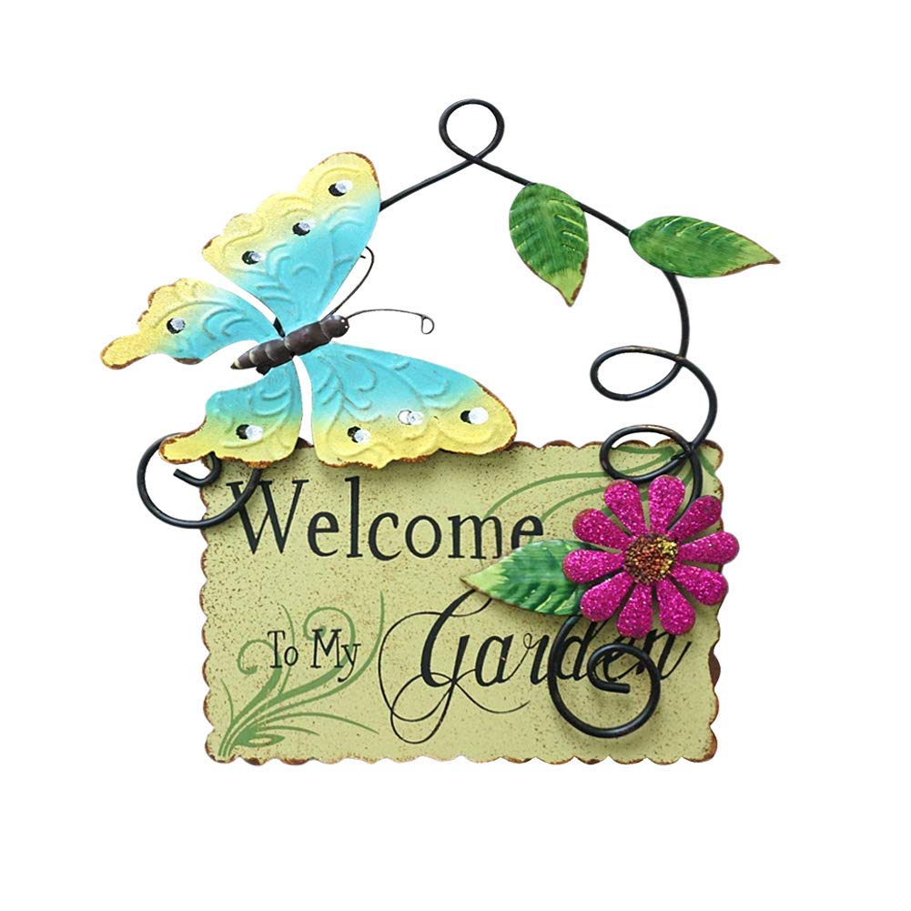 Vintage Metal Flower Wall Art - Handcrafted Rainbow Welcome Spring Garden Decor for Outdoor Patio, Yard & Garden Blessing | Perfect for Porch, Fence & Home Exterior Decoration