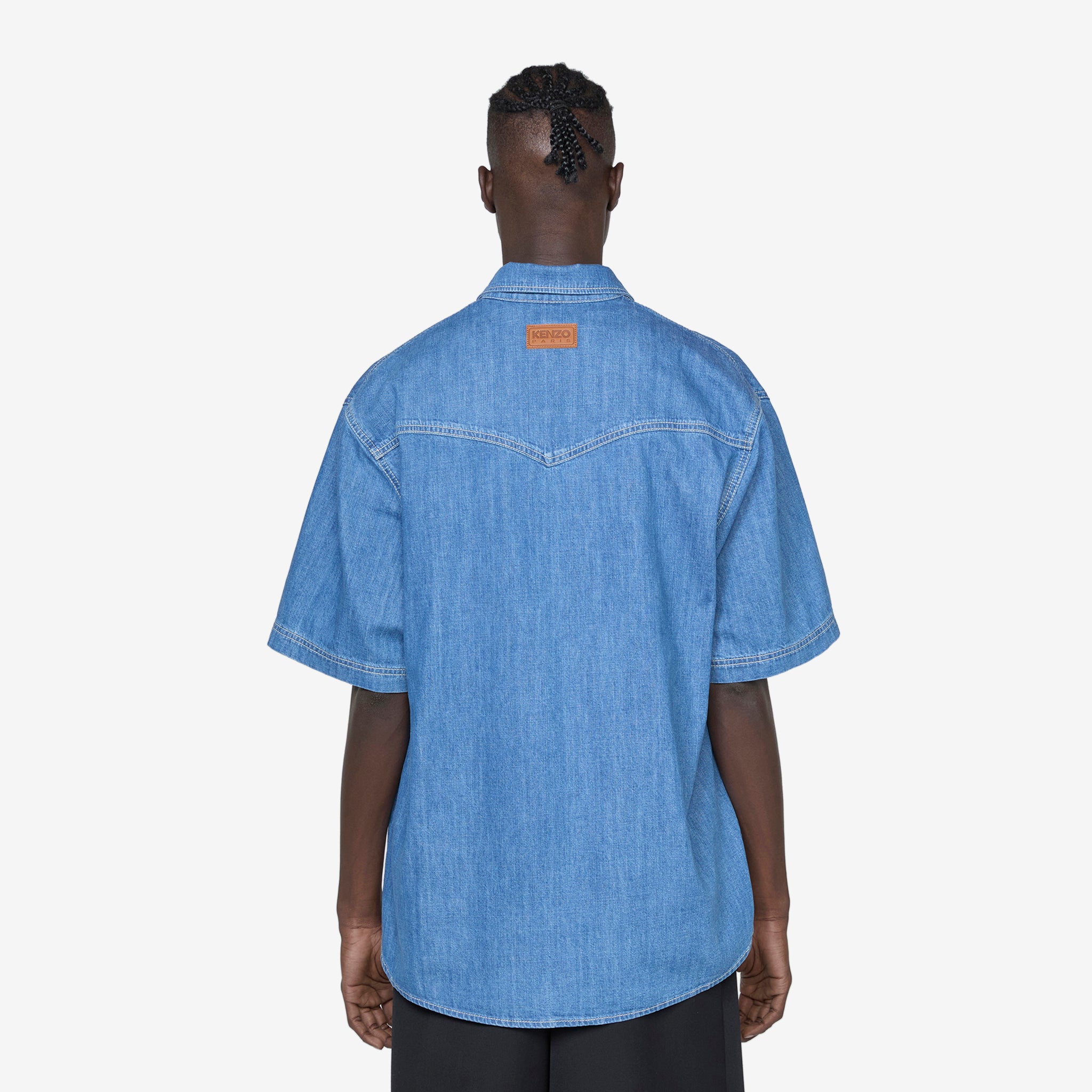Men's Short Sleeve Casual Shirt - Stone Washed Bleached Blue Cotton Button Down for Summer Outdoor Activities and Travel
