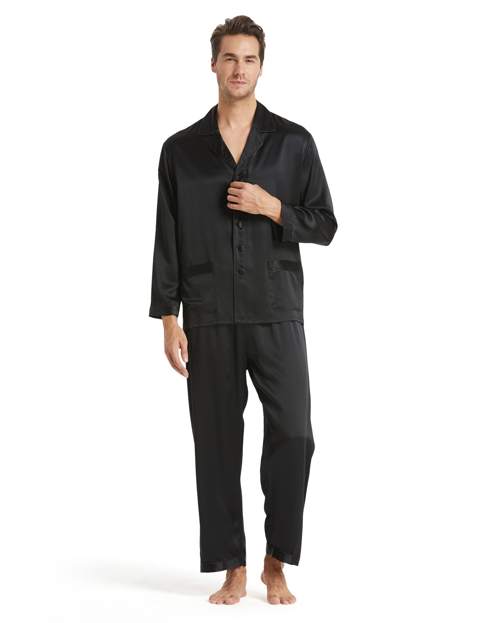 LILYSILK 100% Pure Mulberry Silk Pajamas for Men - 19 Momme Lightweight Sleepwear Set - Soft & Breathable Pjs for Comfortable Nightwear, Lounge & Travel