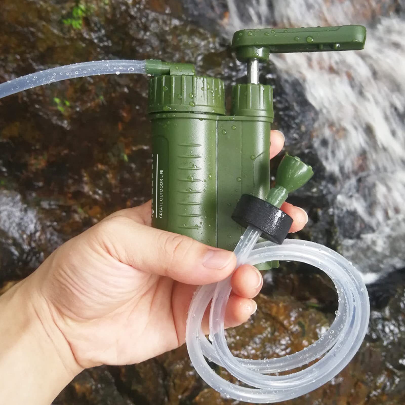 Portable Hand Pump Water Purifier for Camping, Hiking & Emergency Preparedness - High Precision Large Flow Survival Gear for Backpacking, Travel & Outdoor Adventures