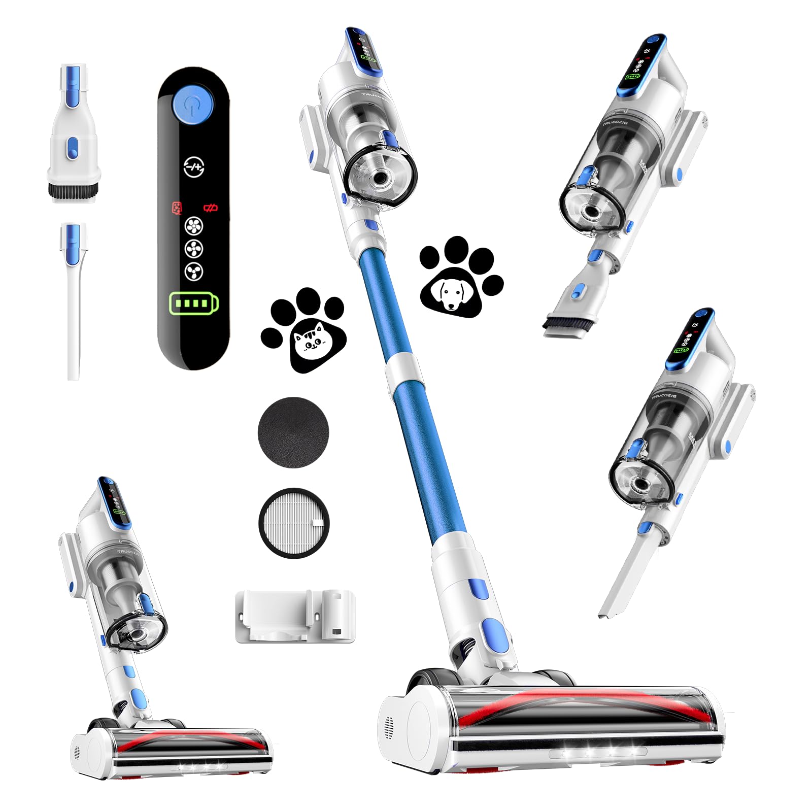 **Powerful 45Kpa Cordless Stick Vacuum Cleaner - 50 Mins Runtime, Lightweight, Self-Standing, 8-in-1 with LED Touch Screen - Ideal for Pet Hair, Carpet, Hardwood Floors - Perfect for Home & Car Cleaning (White)**