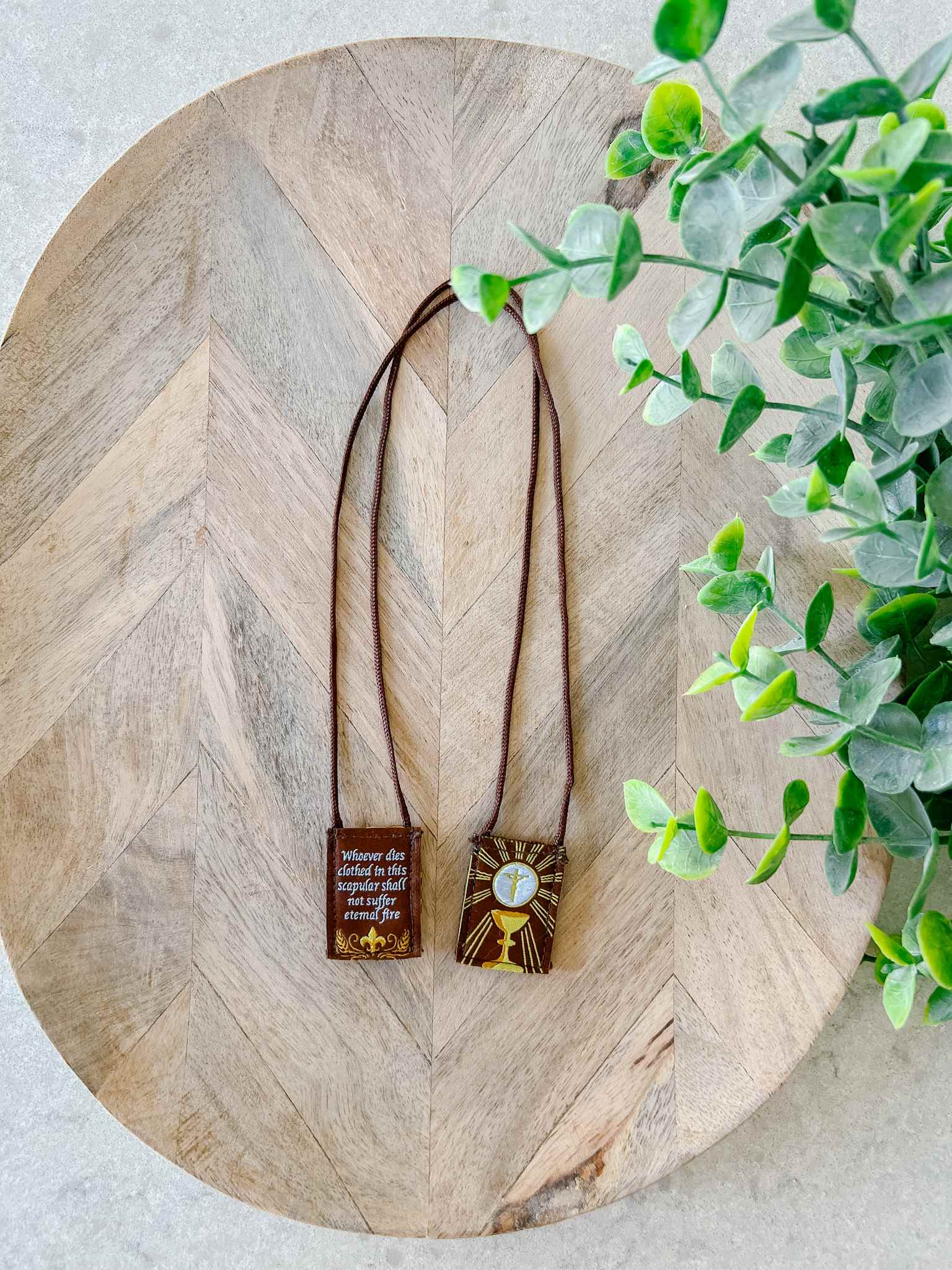 Kids Brown Scapular with Gold Trim - Religious First Communion Gift for Children - Perfect for Church, Prayer & Special Occasions