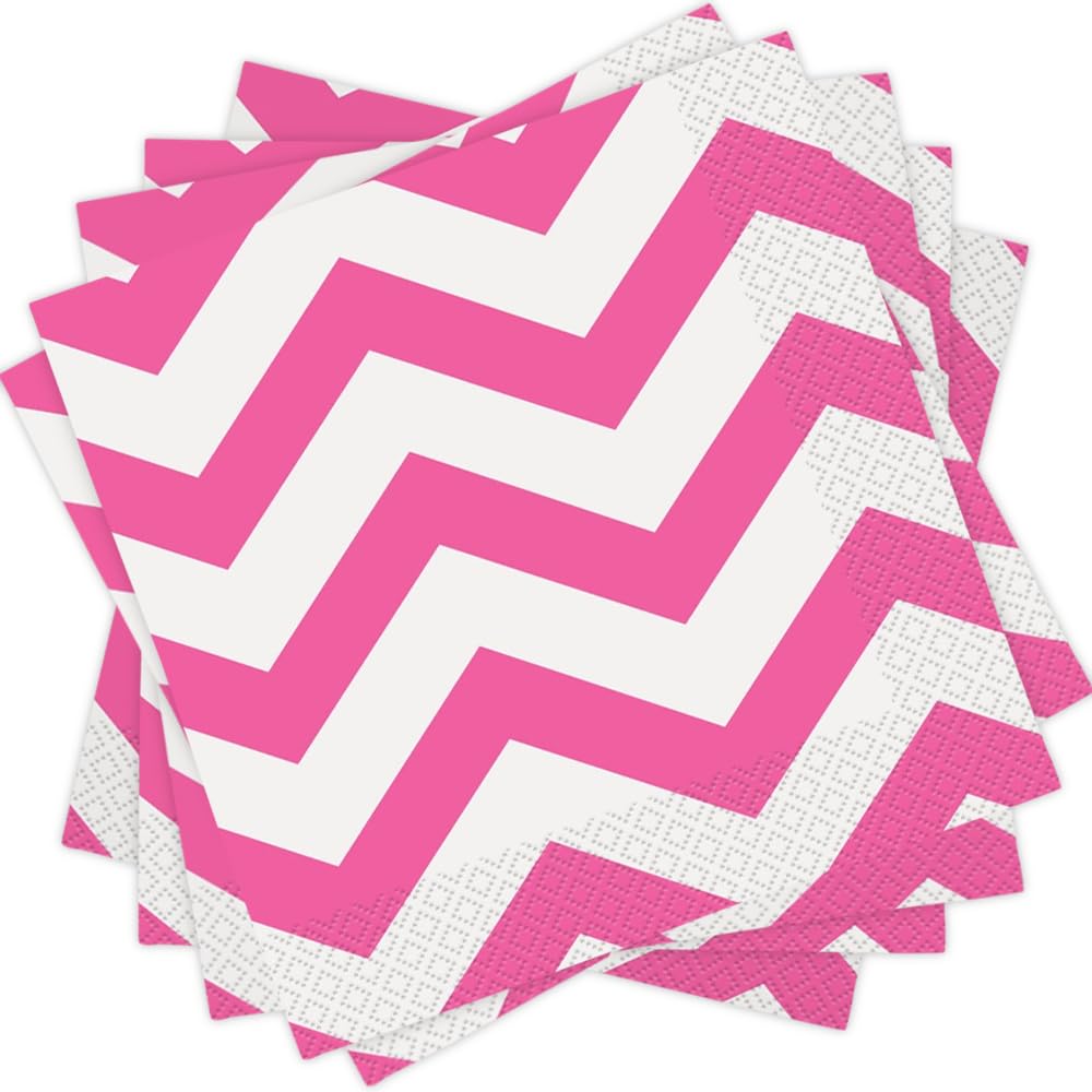Hot Pink Chevron Pattern Luncheon Paper Napkins, 6.5 Inch - Elegant Disposable Napkins for Parties, Weddings & Dinner Table Decor