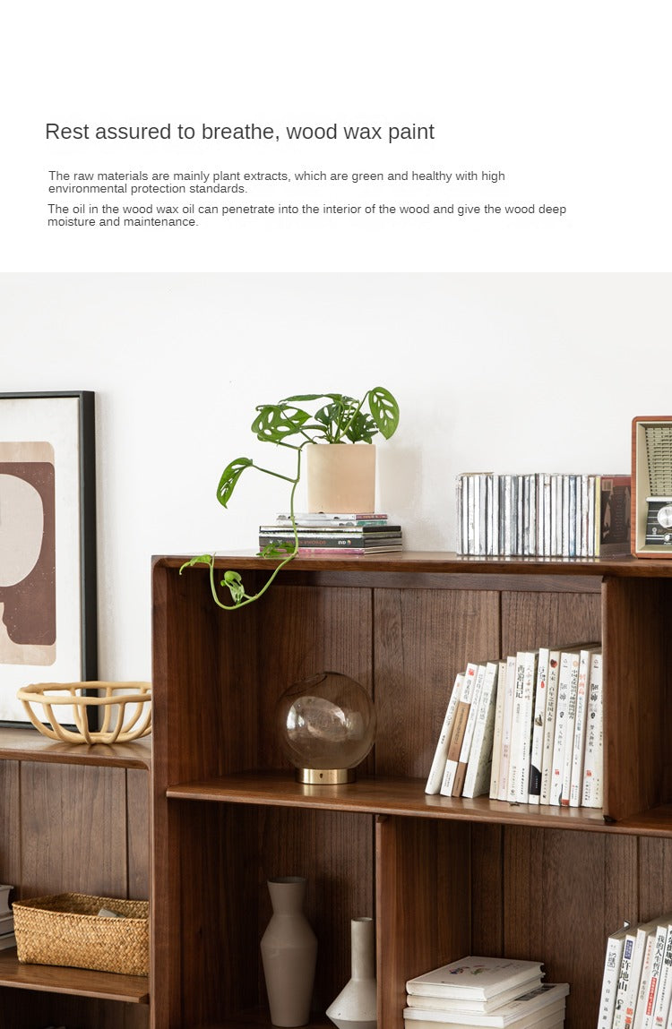 Solid Black Walnut Wood Floor Standing Low Bookcase - Modern Bookshelf with Storage for Living Room, Office & Study | Durable Wooden Shelf for Home Decor & Organization