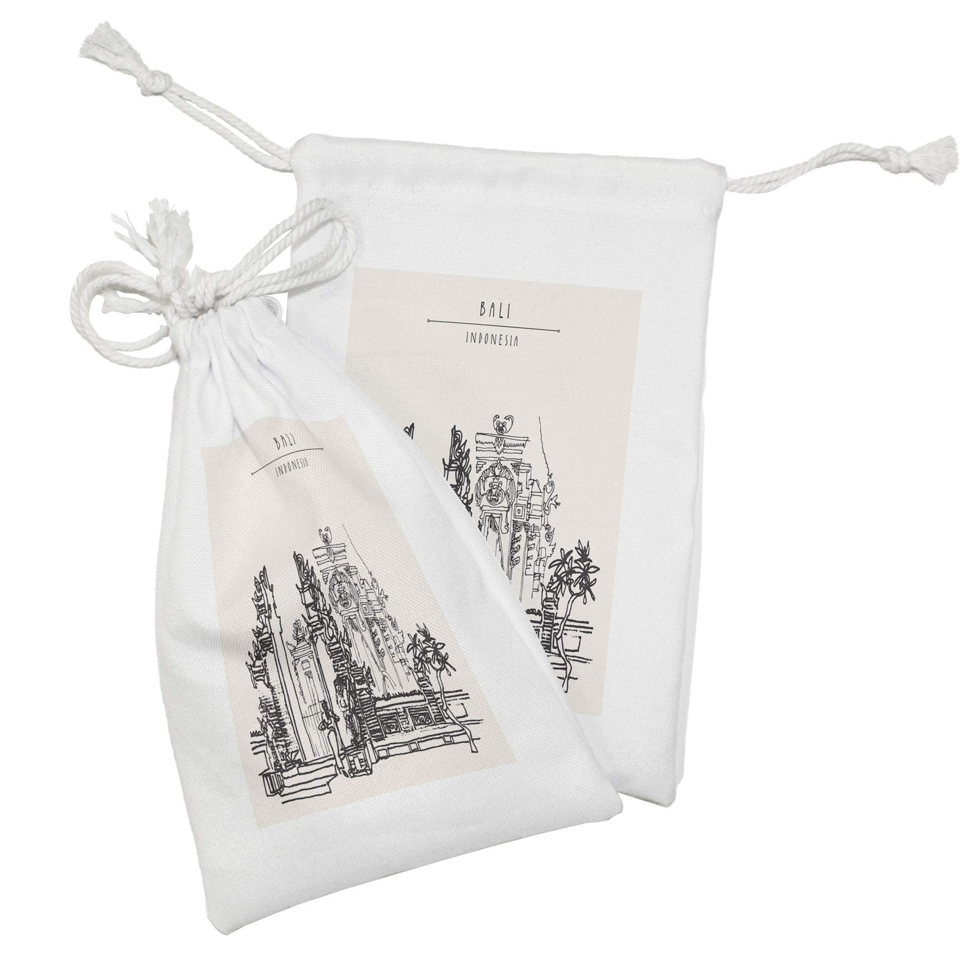 Ambesonne Bali Fabric Pouch Set of 2 - Traditional Balinese Galungan Design Exotic Drawstring Bags (9