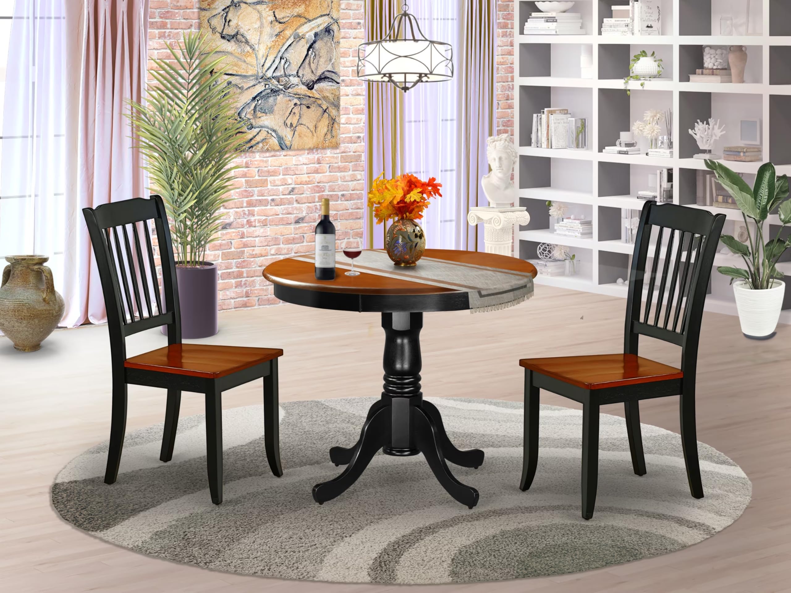 East West Furniture ANDA3-BCH-W 3-Piece Round Dining Table Set with Pedestal Base & 2 Chairs, 36x36 Inch, Black & Cherry - Perfect for Small Spaces, Apartments, Breakfast Nooks & Cozy Kitchens