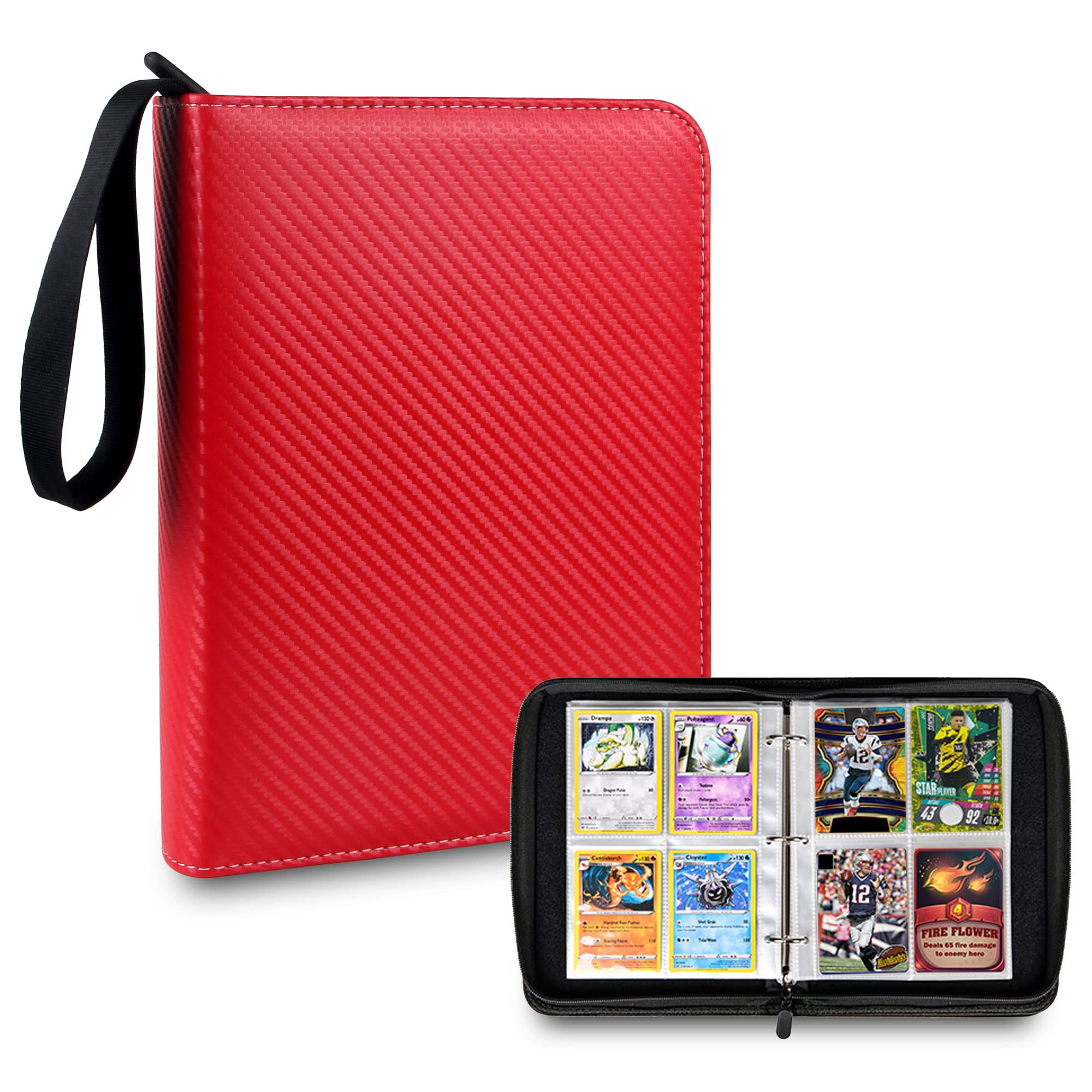 400-Pocket TONESPAC Trading Card Binder Organizer - Premium Card Holder for Baseball, Sports & Coupon Cards | Durable Storage with Secure Sleeves (Stripe Red) | Perfect for Collectors, Tournaments & Home Organization