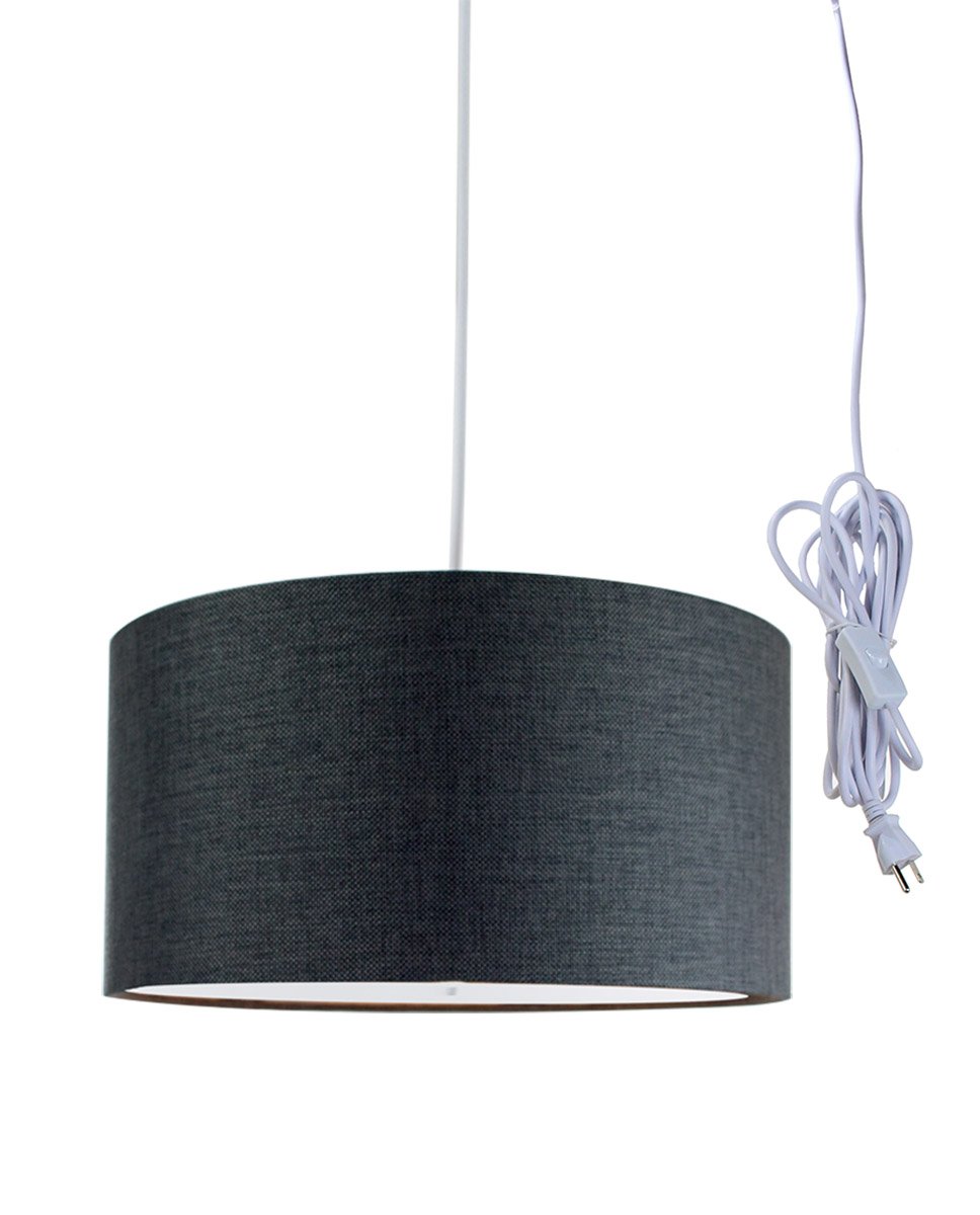 HomeConcept 2-Light Swag Plug-in Pendant Light Fixture - 16 Inch Granite Gray with Diffuser & White Cord - Perfect for Kitchen Island, Dining Room or Bedroom Lighting