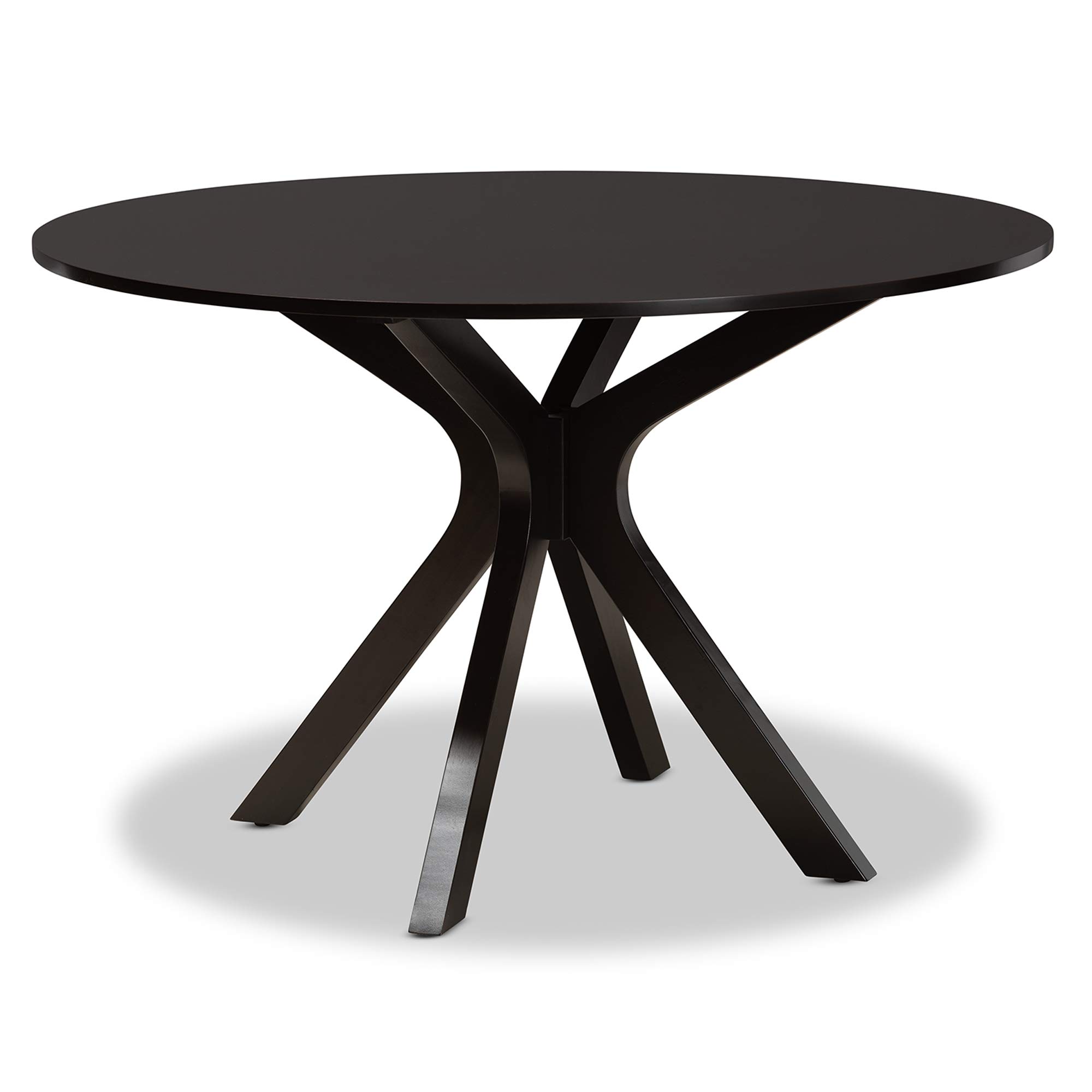 Baxton Studio Kenji 48-Inch Round Wood Dining Table - Modern Dark Brown Finish for Contemporary Dining Rooms & Kitchen Spaces