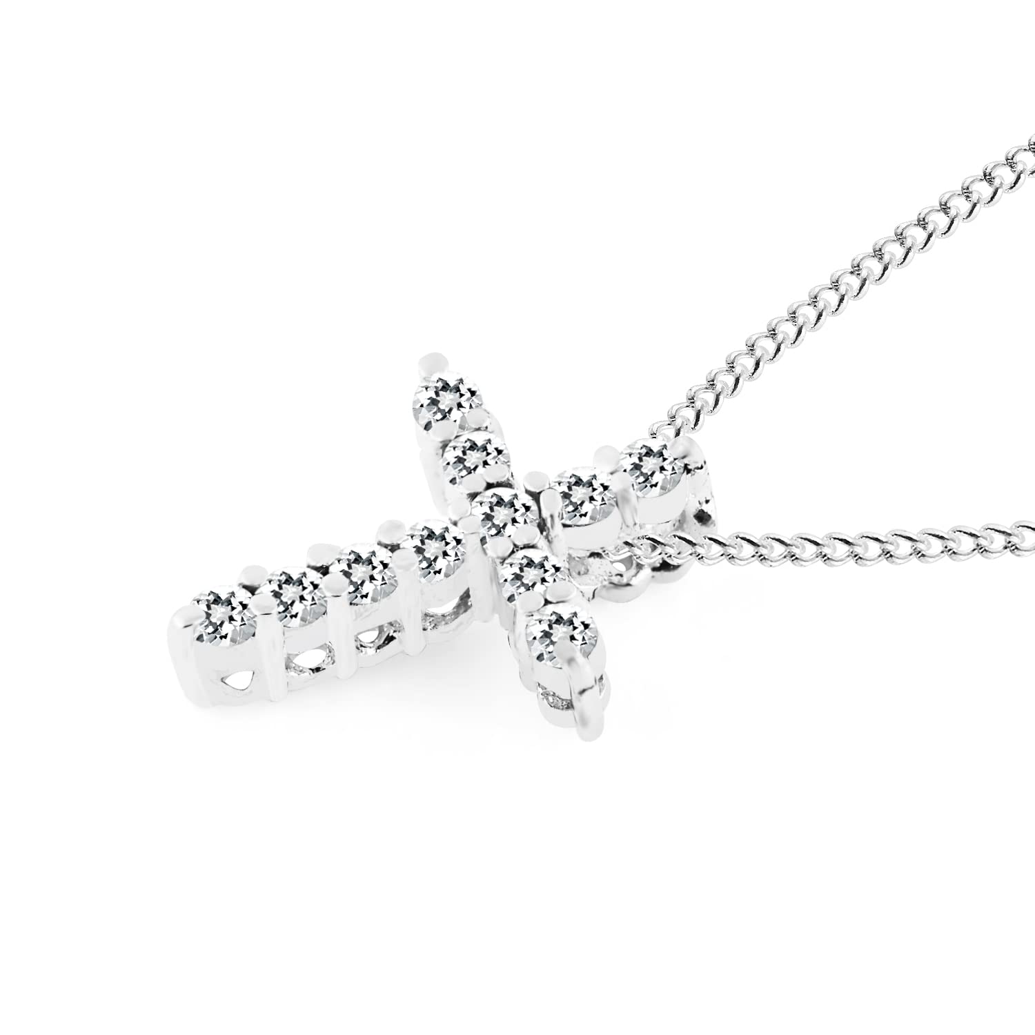 14K Solid White Gold Handmade Cross Pendant with Natural Diamond - Elegant Religious Jewelry for Women & Girls | Perfect for Gifts, Baptism, Church & Everyday Wear
