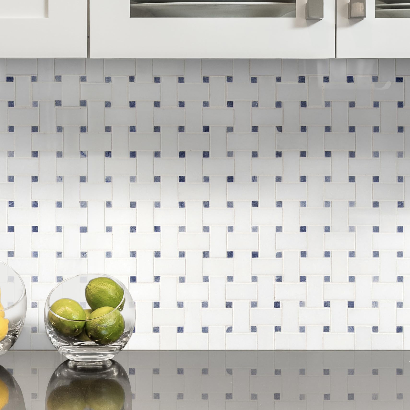 MSI Azula 12x12 Inch Polished Marble Basketweave Mosaic Tile - White Cool (AMZ-MD-00285) | Mesh-Mounted for Kitchen Backsplash, Bathroom Wall, Shower Tile | Waterproof & Easy to Clean for Modern Home Decor