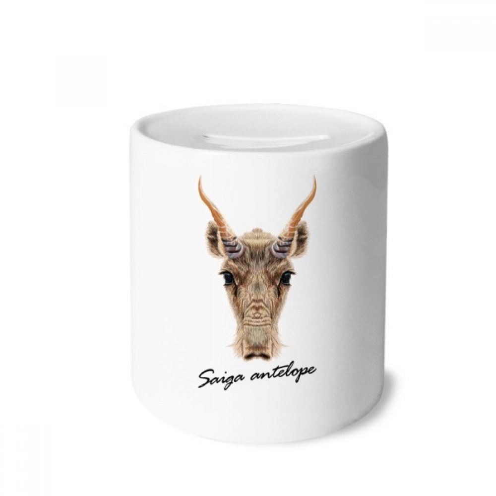 DIYthinker Brown Wild Saiga Antelope Ceramic Coin Bank - Handmade Animal Money Box for Cash & Coin Storage, Perfect Piggy Bank Gift for Kids & Collectors (Home Decor, Office Savings, Birthday Present)