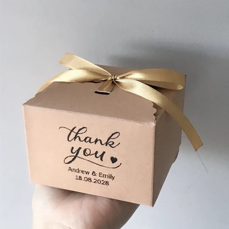 150 Personalized Kraft Favor Boxes for Parties, Baptisms, Weddings - 9x9x6cm (3.5