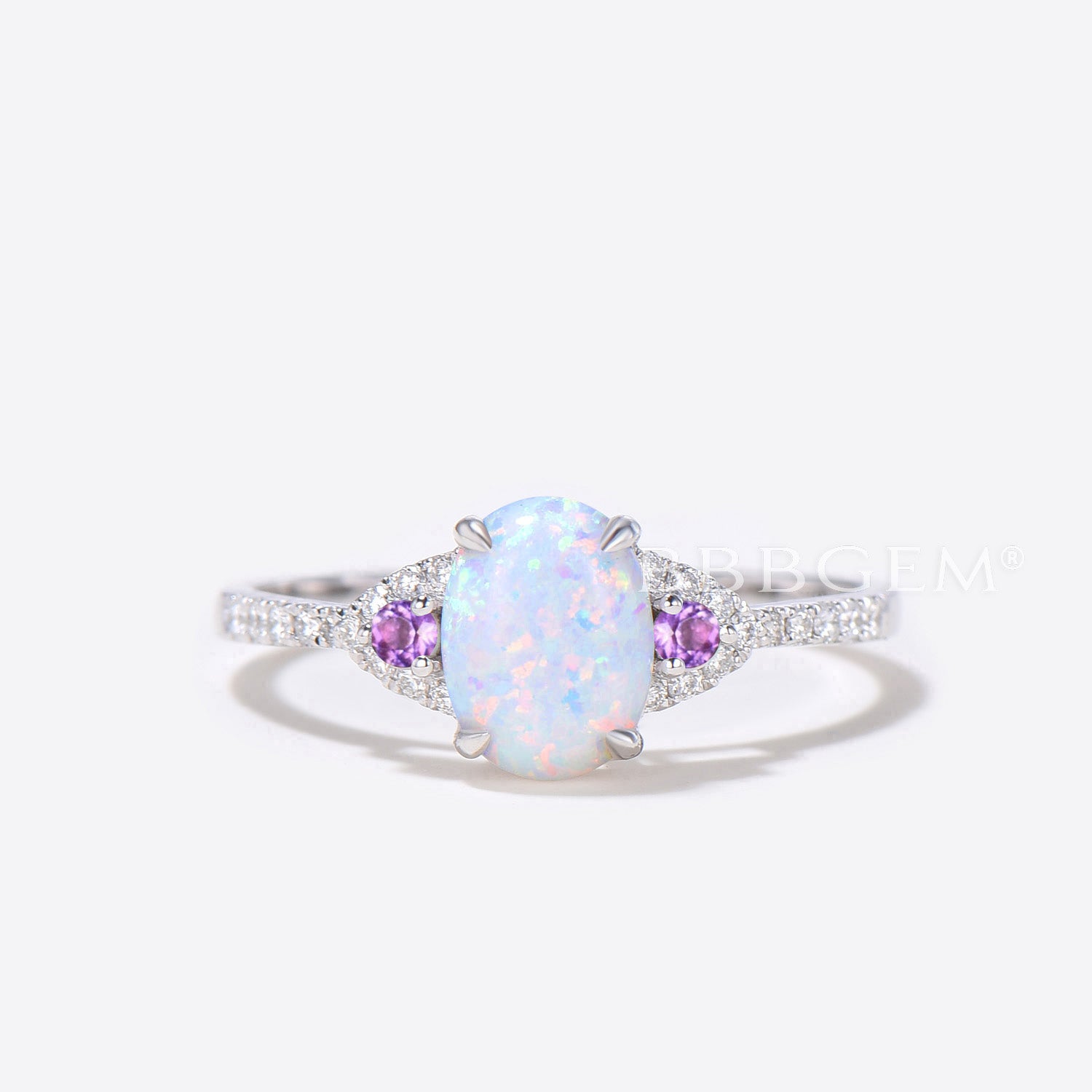 Vintage Art Deco Oval Opal Diamond Engagement Ring for Women - 14K Rose Gold Wedding Band with Amethyst Accent - Perfect for Proposals, Anniversaries & Special Occasions