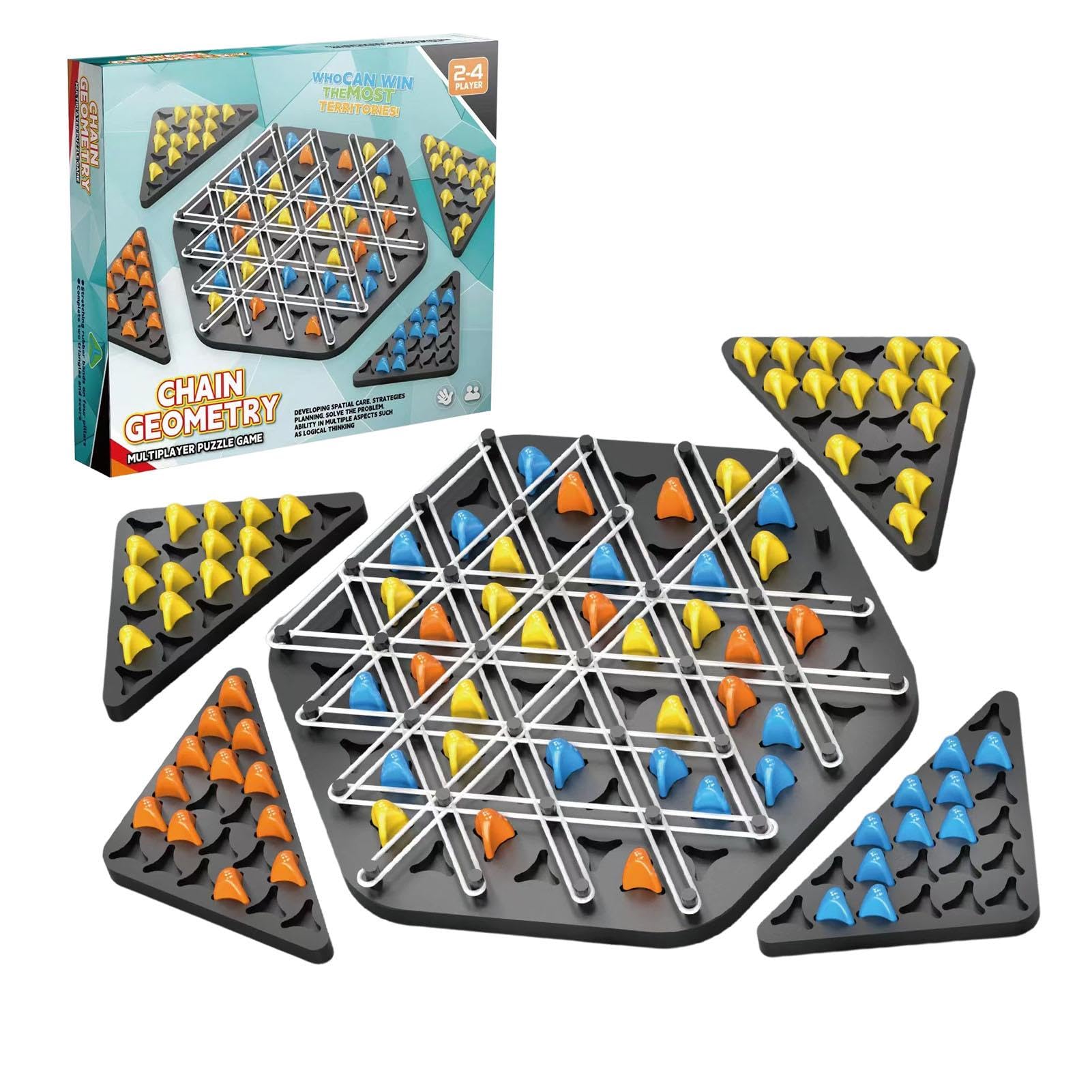 Triggle Game - Chain Triangle Strategy Board Game for 2-4 Players, ABS Plastic Peg Game with Elastic Bands, Fun Family Party & Travel Game for Adults and Kids - Perfect for Game Nights, Road Trips and Classroom Activities