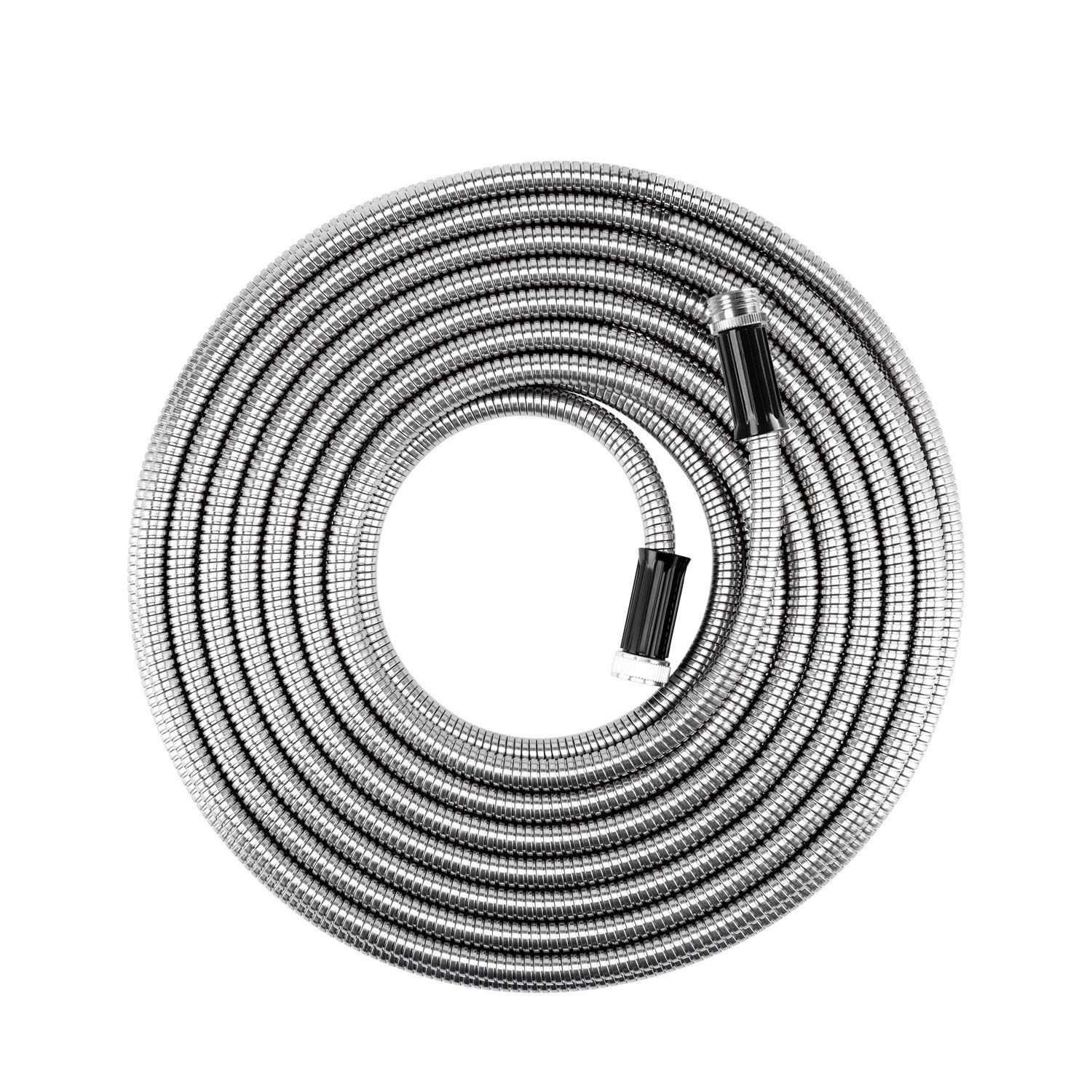 100 ft Heavy Duty Metal Garden Hose - Flexible, No Kink, Lightweight RV Drinking Water Safe Hose - Perfect for Outdoor Watering, Car Washing & RV Use