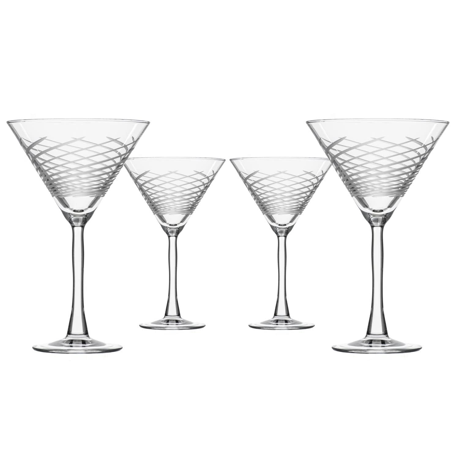 Premium Rolf Glass Cyclone Martini Glass Set - 4 Stemmed 10oz Lead-Free Cocktail Glasses with Diamond-Wheel Engraving - Handcrafted in USA - Perfect for Martinis, Cocktail Parties & Elegant Home Bar Decor
