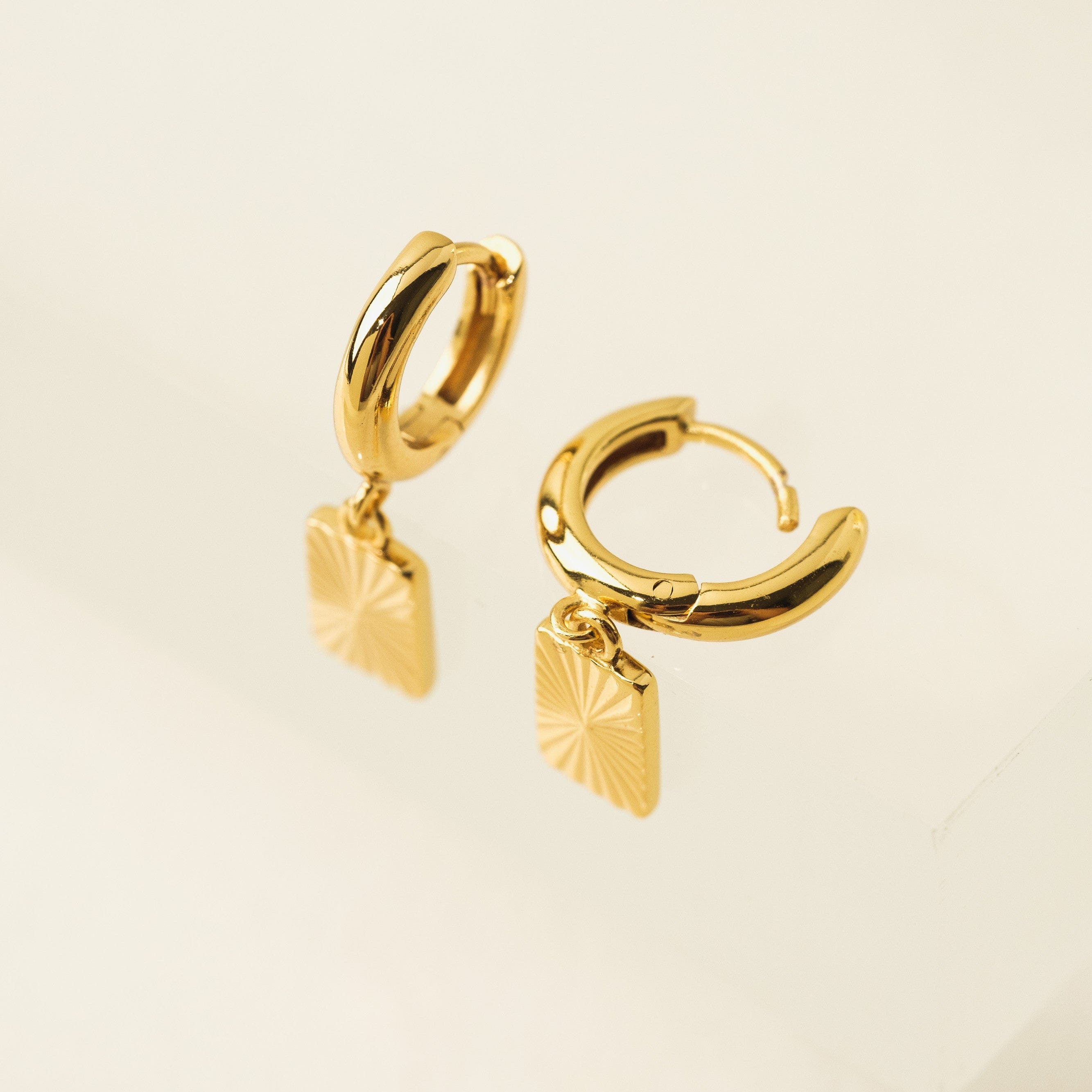 Rectangle Fluted Huggie Drop Hoop Earrings - Gold Plated Minimalist Dangle Earrings for Women - Perfect for Everyday Wear, Date Night & Special Occasions