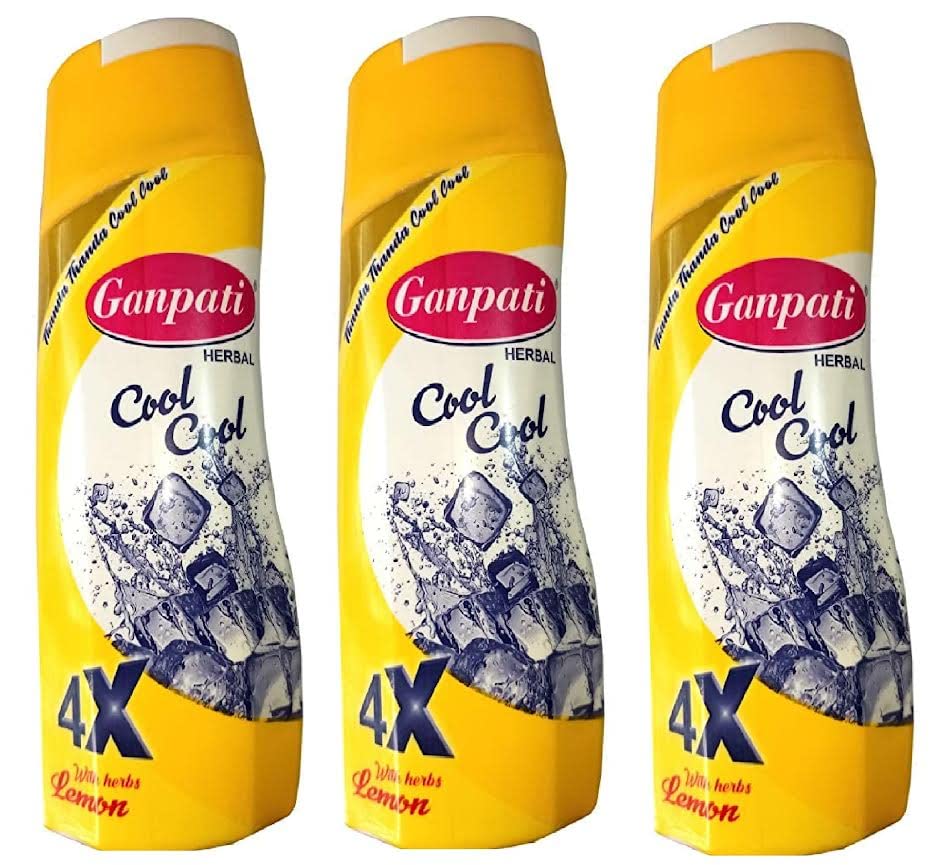 Ganpati Herbal Cooling Talcum Powder 150g with 4x Herbs & Lemon - Pack of 3 | Refreshing Body Powder for Summer, Gym & Daily Use