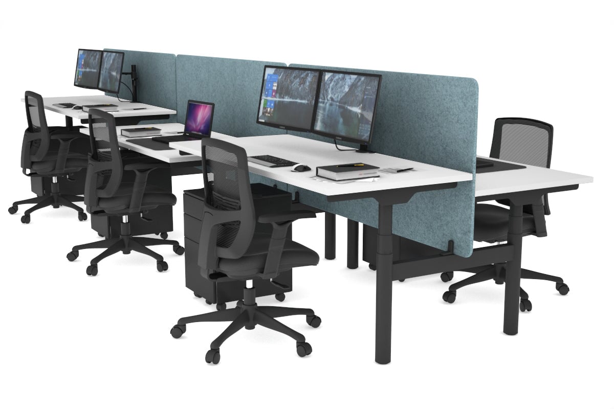 Flexi Premium Height Adjustable 6-Person Office Workbench - Black Frame [1400L x 700W] - Ideal for Collaborative Workspaces, Coworking Offices & Shared Workstations