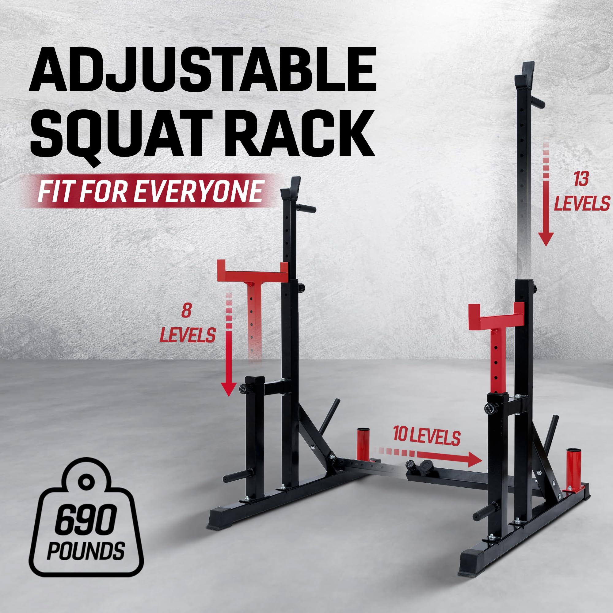 Yes4All Adjustable Squat Rack for Home Gym - 600LBS Capacity Barbell Stand with Weight Plate Storage, Multi-Function Power Rack for Bench Press, Weight Lifting & Dip Bar Workouts - Perfect for Garage Gym & Strength Training
