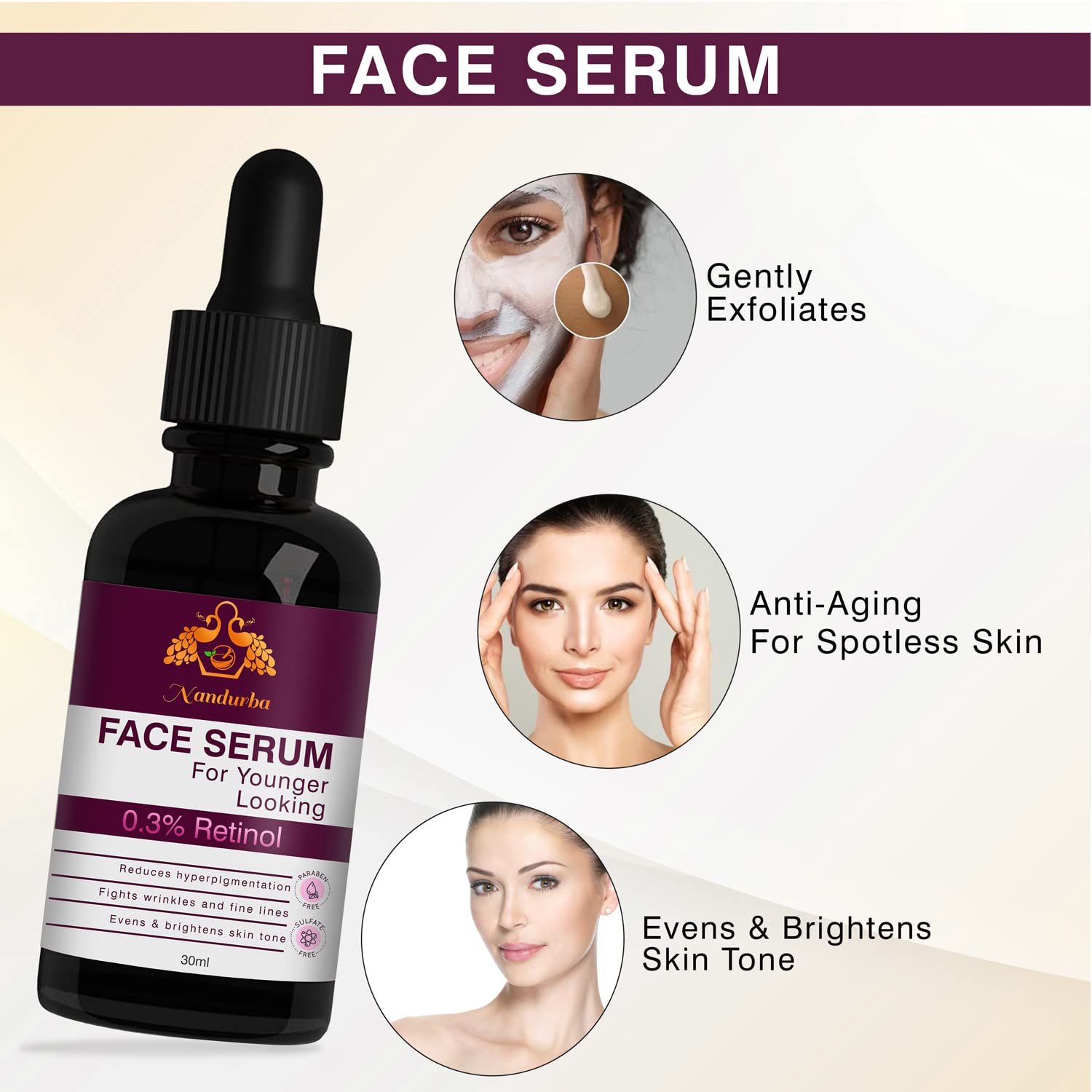 Nandurba 0.3% Retinol Face Serum - Reduces Hyperpigmentation, Wrinkles & Fine Lines for Youthful Skin | Anti-Aging Treatment for Men & Women | 30ML | Perfect for Nighttime Skincare Routine & Daily Anti-Wrinkle Care