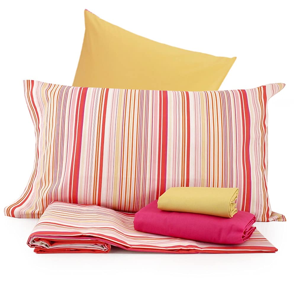 Bassetti Mania Queen Size Bed Sheet Set - 4 Piece Including 2 Fuchsia & 2 Yellow Pillowcases - Soft Luxury Cotton Bedding for Master Bedroom, Guest Room & Dorm - Breathable & Wrinkle Resistant