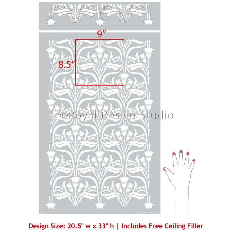 Aubrey Nouveau Floral Wall Stencil - Reusable DIY Painting Template for Home Decor, Bedroom, Nursery & Living Room Wall Art Projects