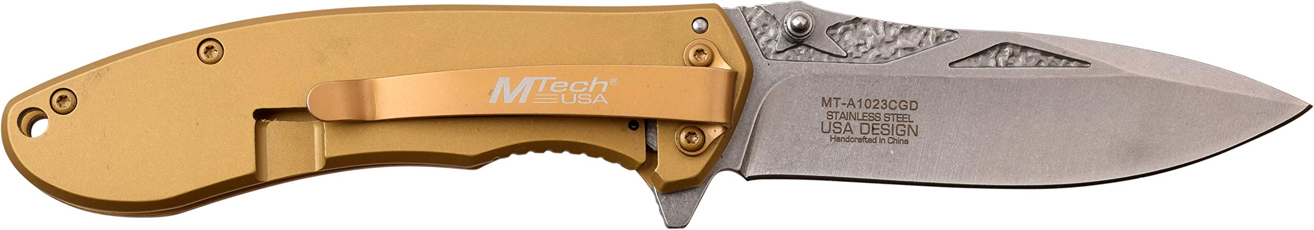 MTECH USA MT-A1023 Spring Assisted Folding Knife - 4.5 Inch Silver Bead-Blasted Straight Edge Blade | EDC Pocket Knife for Camping, Hiking & Outdoor Survival