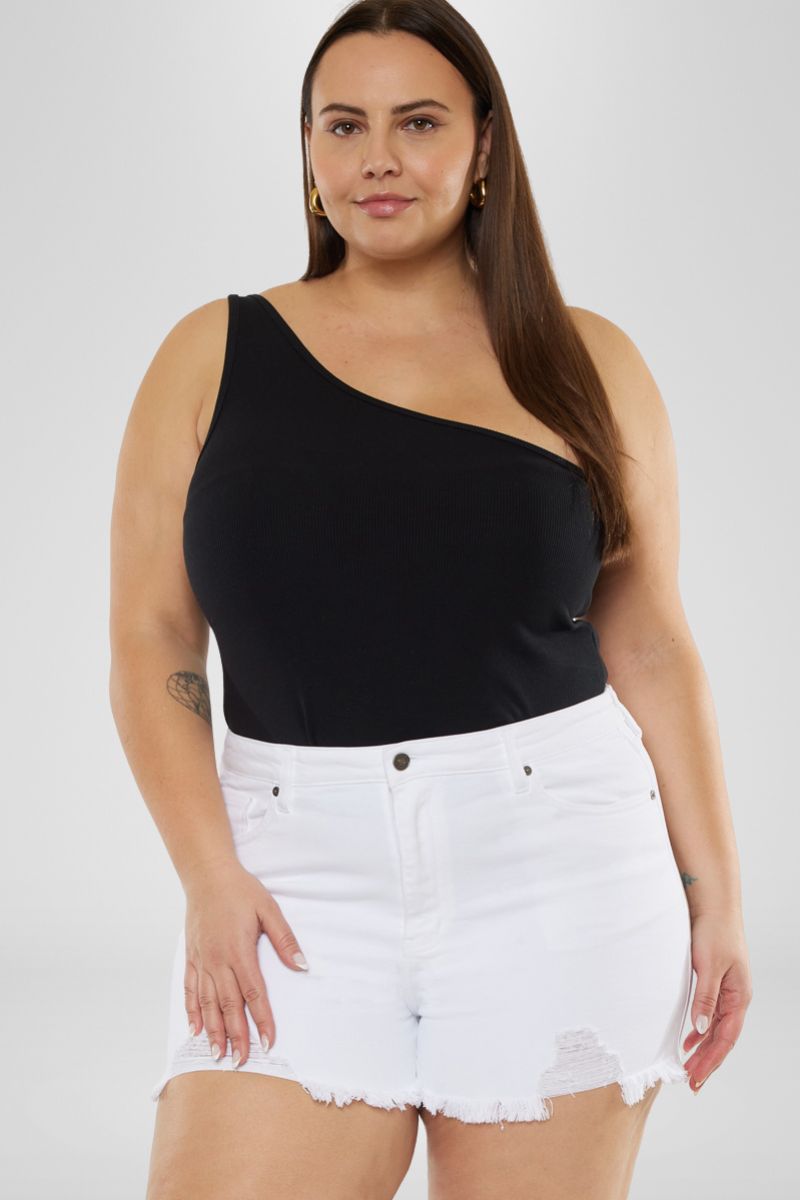 Cleo High Rise Shorts for Women - Plus Size Denim Shorts with Stretch, Comfortable & Stylish for Summer, Casual Outings & Vacations