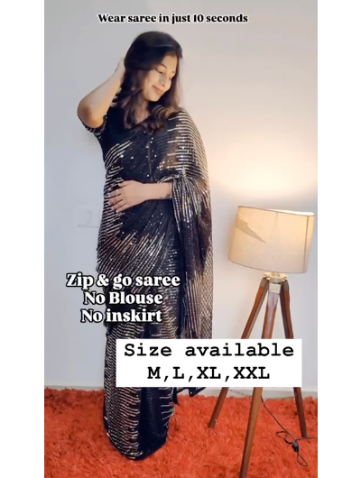 Viral Black Sequin 10 Second Saree Gown | Elegant Indian Party Dress for Women | UK Next Day Delivery | Perfect for Weddings, Festivals & Special Occasions