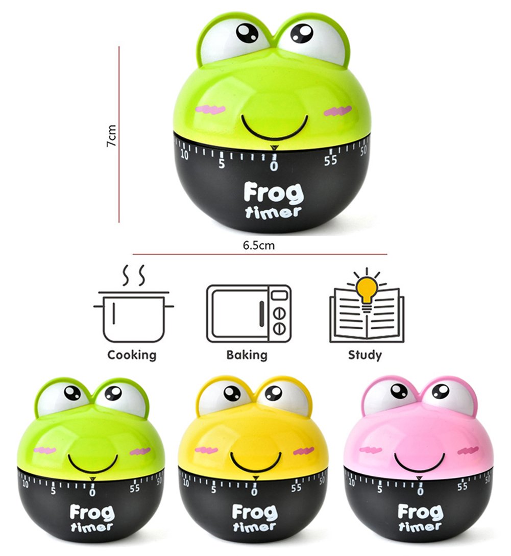 Mini Mechanical Kitchen Timer - 60 Minute Countdown with Loud Alarm, Cartoon Frog Design, Manual Wind-Up for Cooking, Baking, and Lab Use (Green)