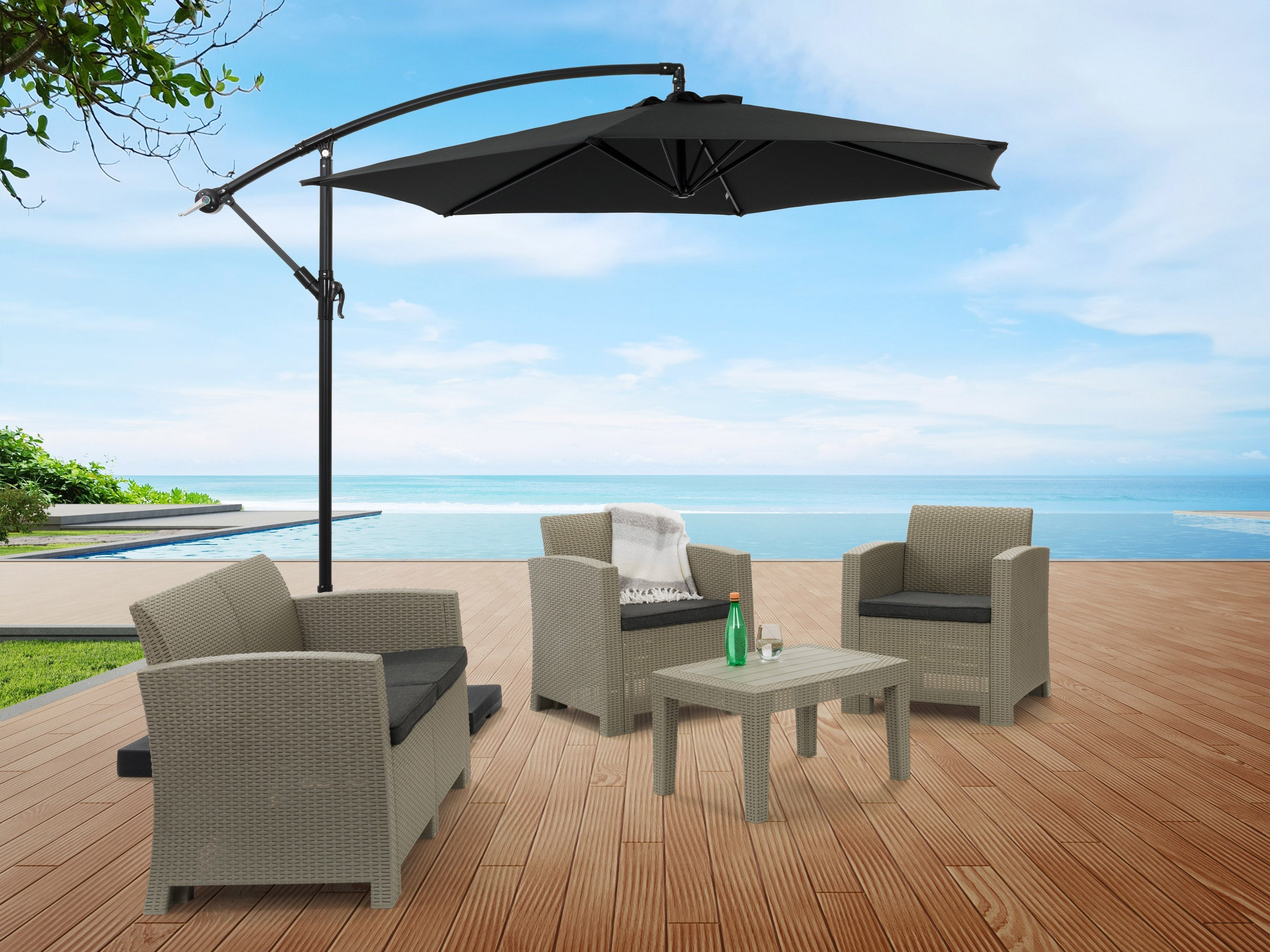 9ft Black Cantilever Umbrella - Heavy Duty Outdoor Patio Umbrella with Wind Vent for Garden, Poolside, and Backyard Relaxation