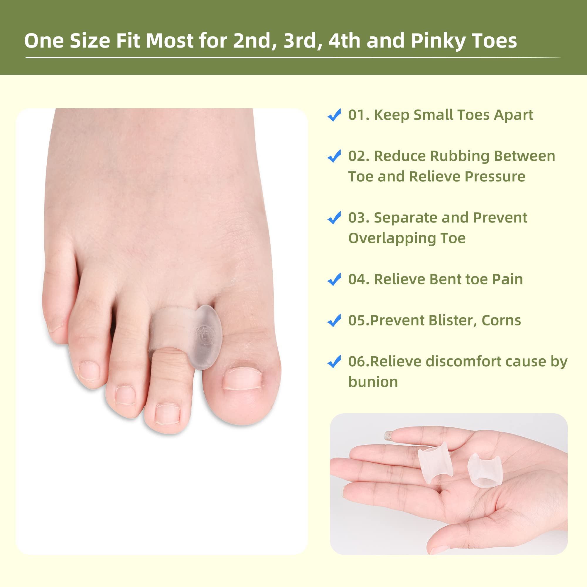 DYKOOK 10-Pack Gel Toe Separators for Women & Men - Pinky Toe Spacers, Hammer Toe Corrector, Overlapping Toe Straightener - Soft Comfort for Daily Wear, Yoga, Running & Foot Pain Relief