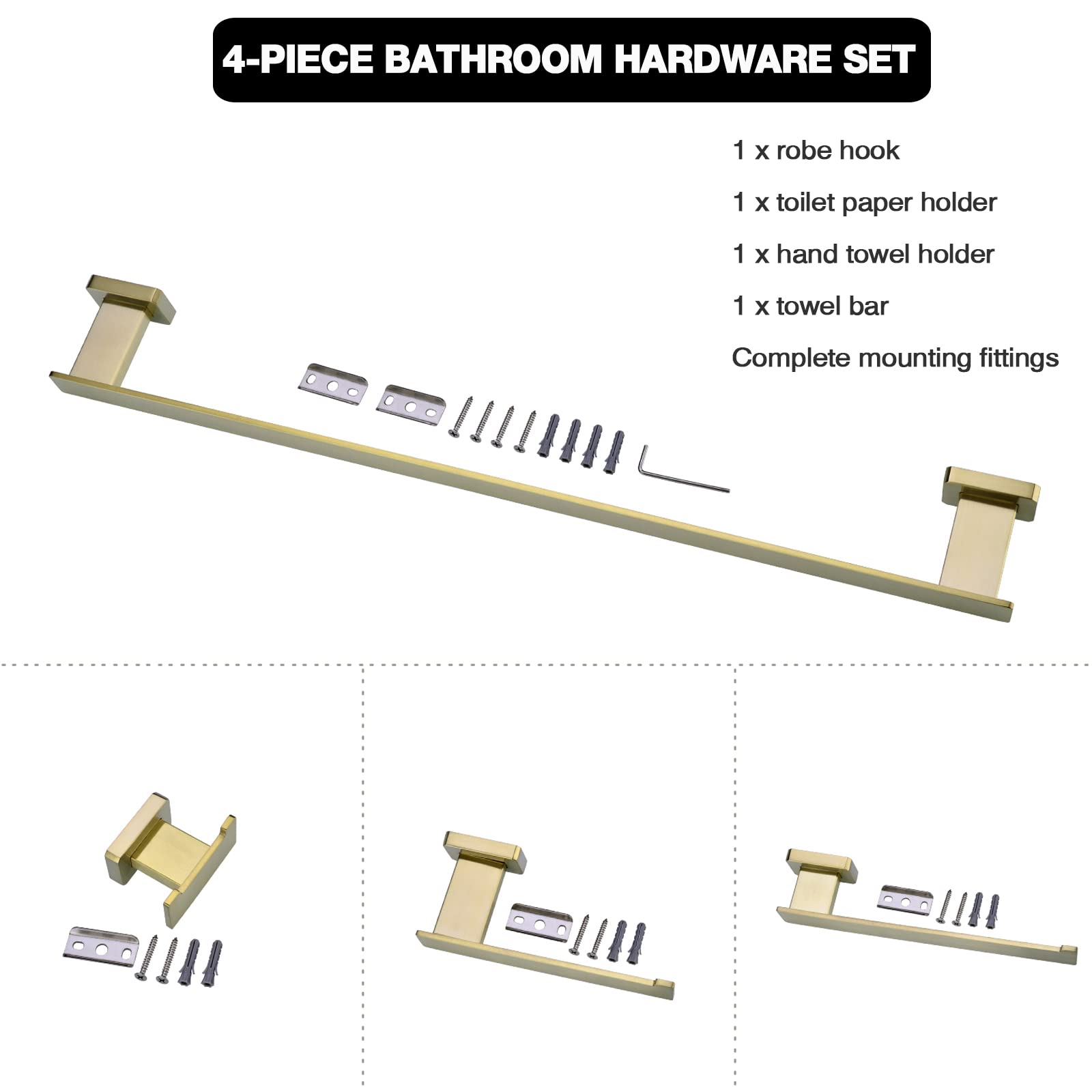 Premium Brass Brushed Gold Bathroom Hardware Set - 23.6