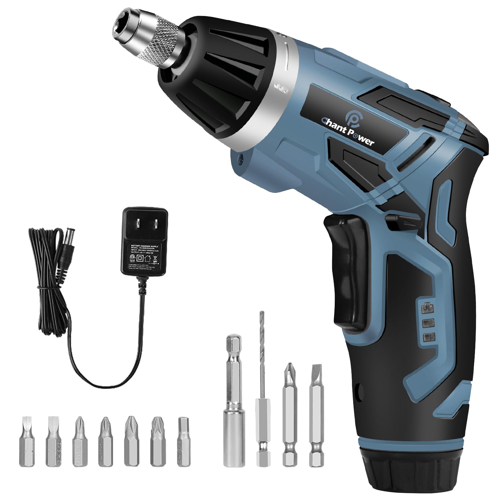 C P CHANTPOWER 4V Cordless Electric Screwdriver Set with 6+1 Torque Gears & 1/4