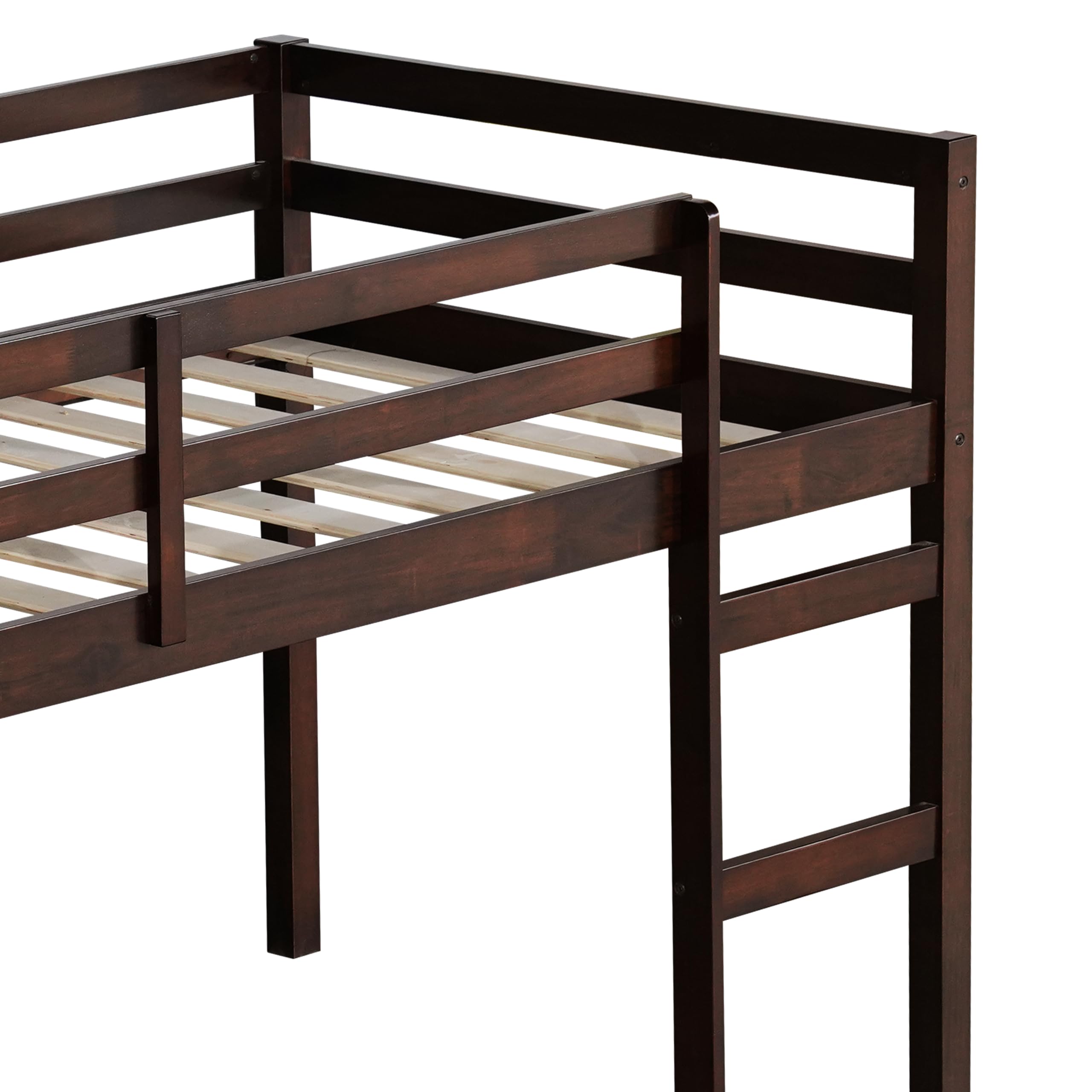Bellemave Twin Size Wooden Loft Bed for Kids with Ladder - Low Bunk Bed in Espresso Finish - Perfect for Small Bedrooms, Dorm Rooms & Space-Saving Kids' Rooms